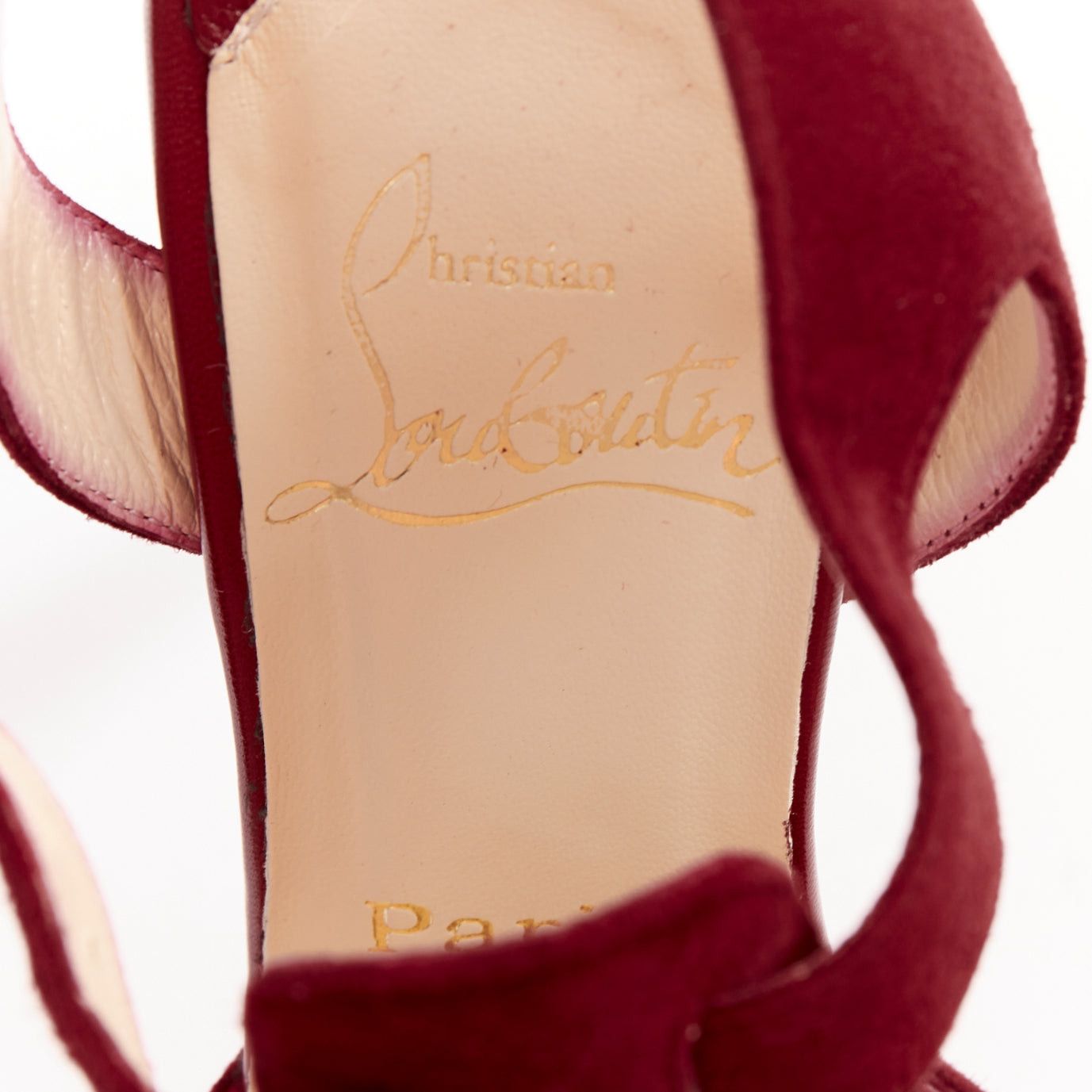 Christian Louboutin CHRISTIAN LOUBOUTIN Orlan 140 Suede dark red T strap platform buckle sandals EU38 Size US 8 / IT 38 - 9 Thumbnail