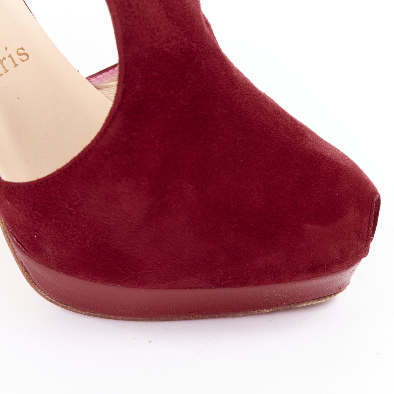 Christian Louboutin CHRISTIAN LOUBOUTIN Orlan 140 Suede dark red T strap platform buckle sandals EU38 Size US 8 / IT 38 - 8 Thumbnail