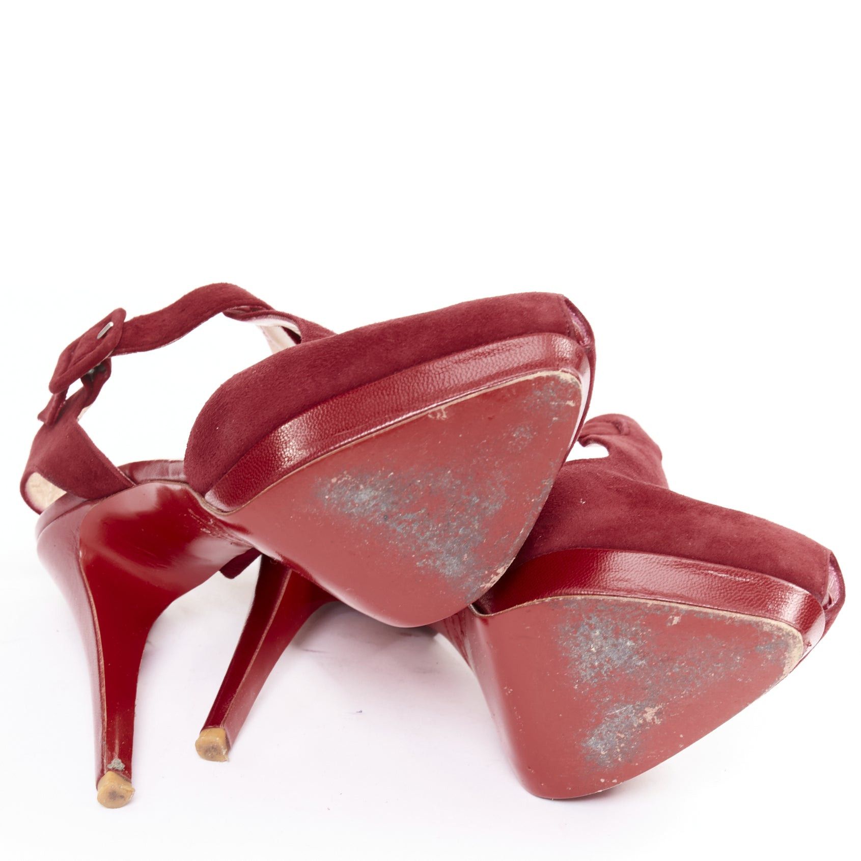 Christian Louboutin CHRISTIAN LOUBOUTIN Orlan 140 Suede dark red T strap platform buckle sandals EU38 Size US 8 / IT 38 - 11 Thumbnail