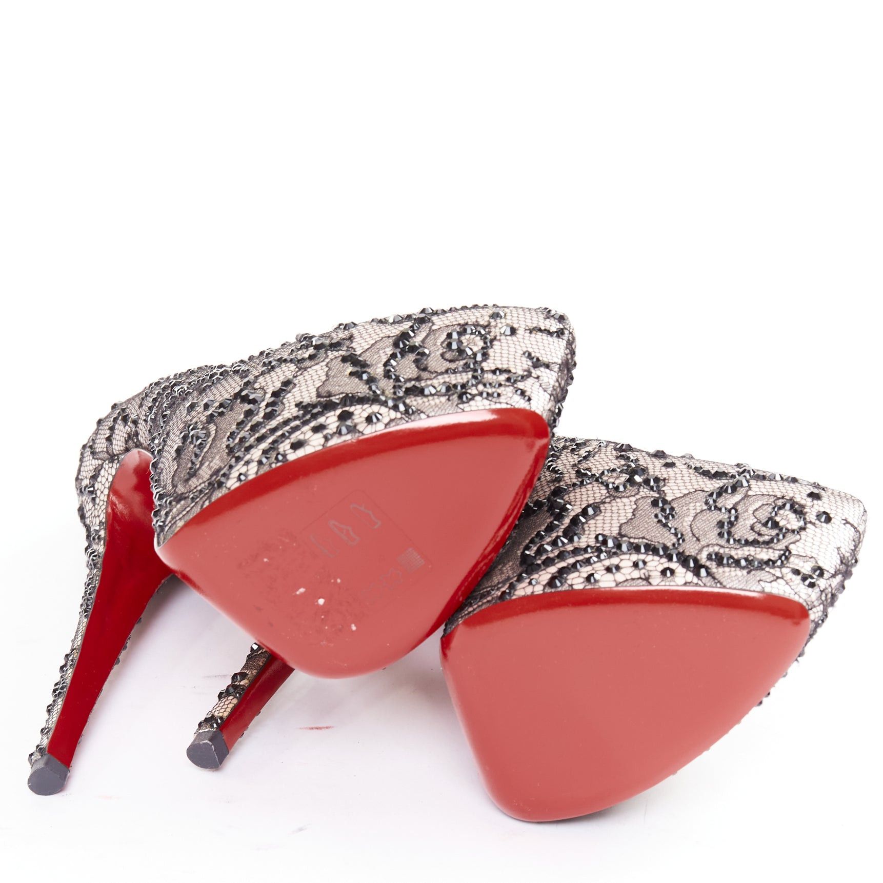 Christian Louboutin CHRISTIAN LOUBOUTIN Stardust 160 Satin Lace pink black strass embellished platform pumps EU37.5 Size US 7.5 / IT 37.5 - 11 Thumbnail