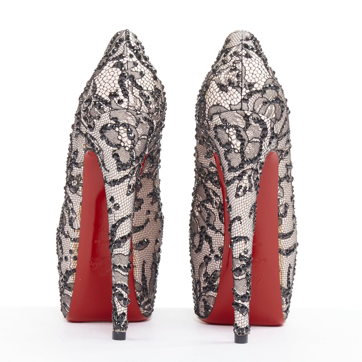 Christian Louboutin CHRISTIAN LOUBOUTIN Stardust 160 Satin Lace pink black strass embellished platform pumps EU37.5 Size US 7.5 / IT 37.5 - 5 Thumbnail