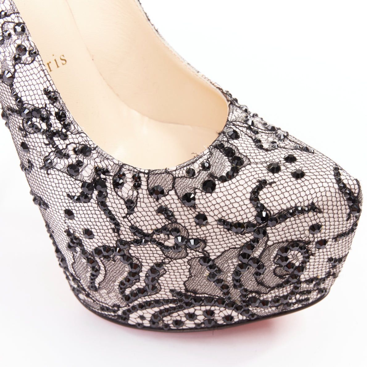 Christian Louboutin CHRISTIAN LOUBOUTIN Stardust 160 Satin Lace pink black strass embellished platform pumps EU37.5 Size US 7.5 / IT 37.5 - 7 Thumbnail