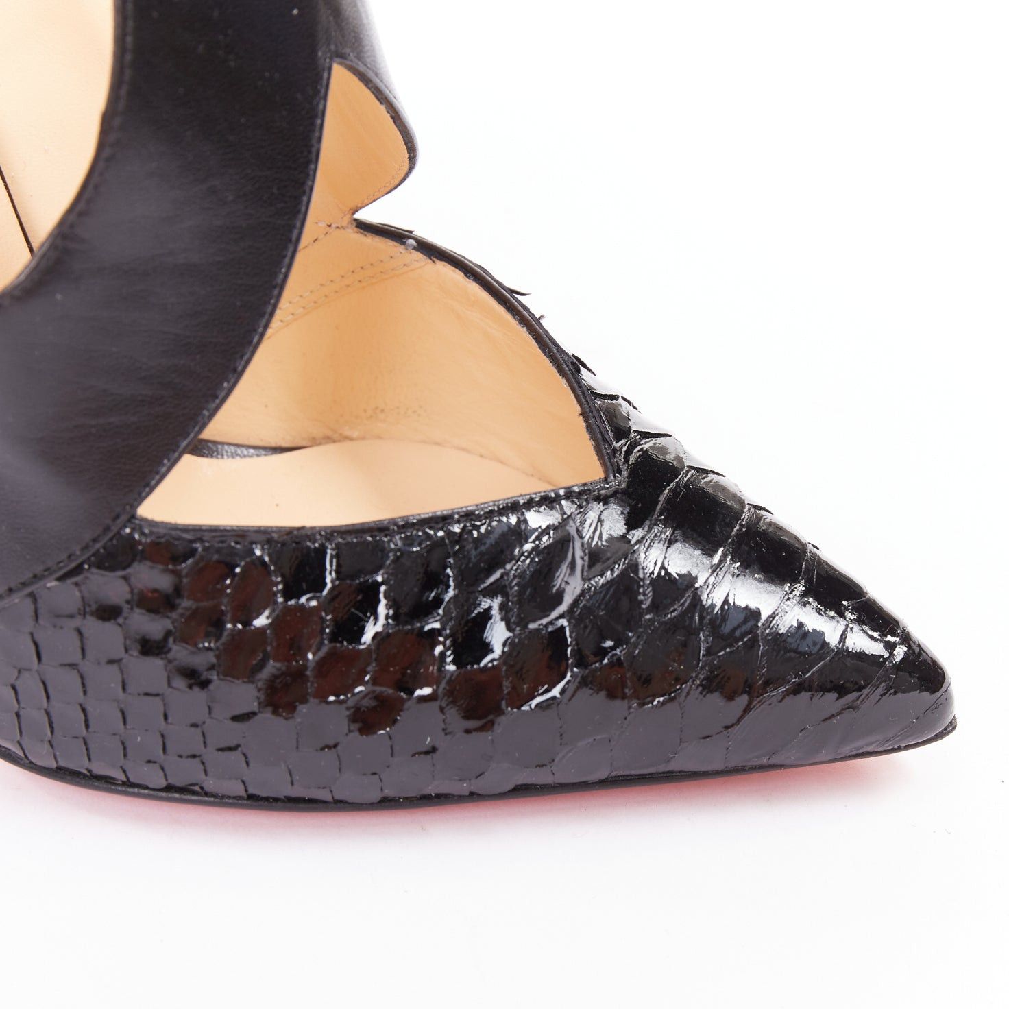 Christian Louboutin CHRISTIAN LOUBOUTIN Dictata 100 black polished scaled toe cut out T-strap pumps EU37.5 Size US 7.5 / IT 37.5 - 7 Thumbnail