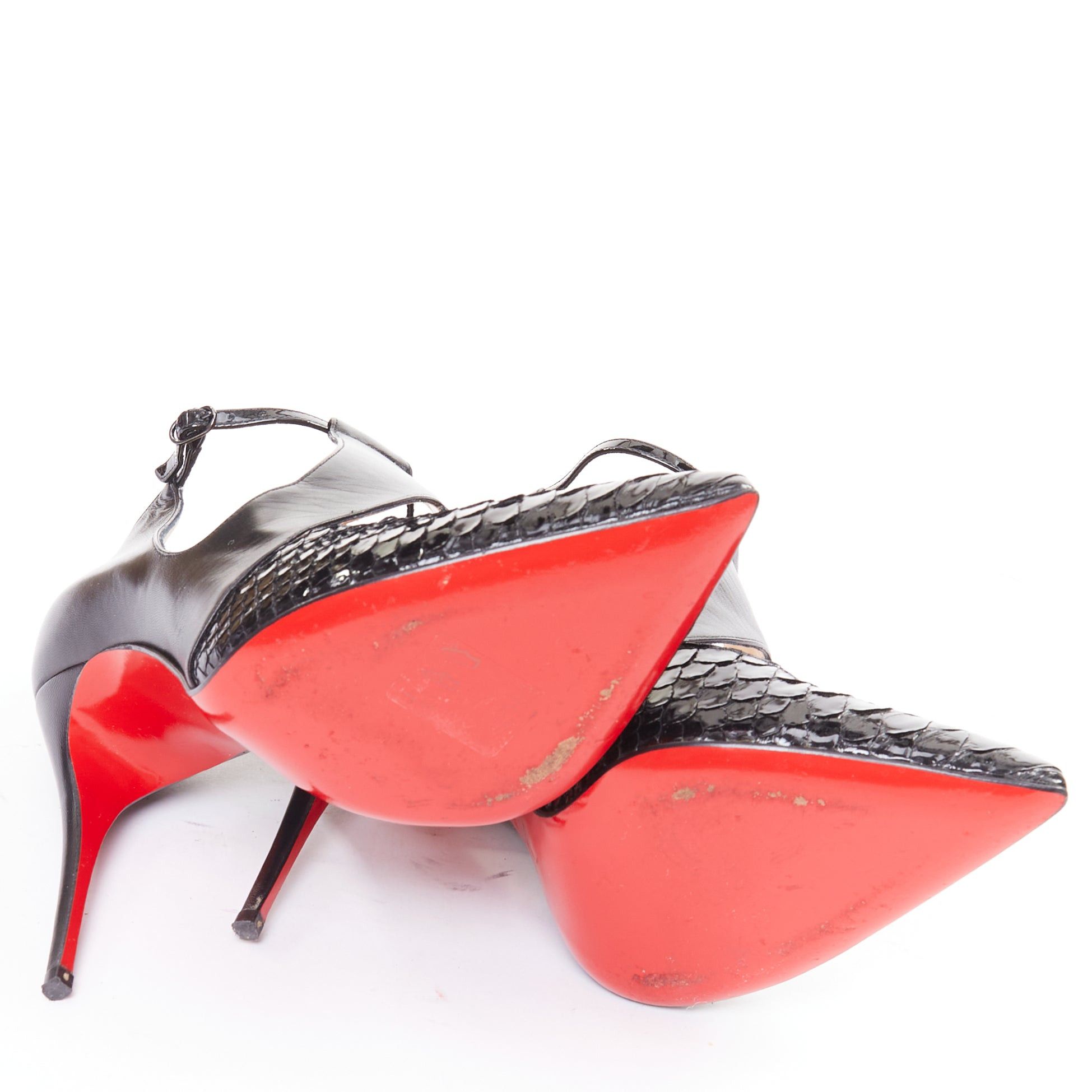 Christian Louboutin CHRISTIAN LOUBOUTIN Dictata 100 black polished scaled toe cut out T-strap pumps EU37.5 Size US 7.5 / IT 37.5 - 11 Thumbnail