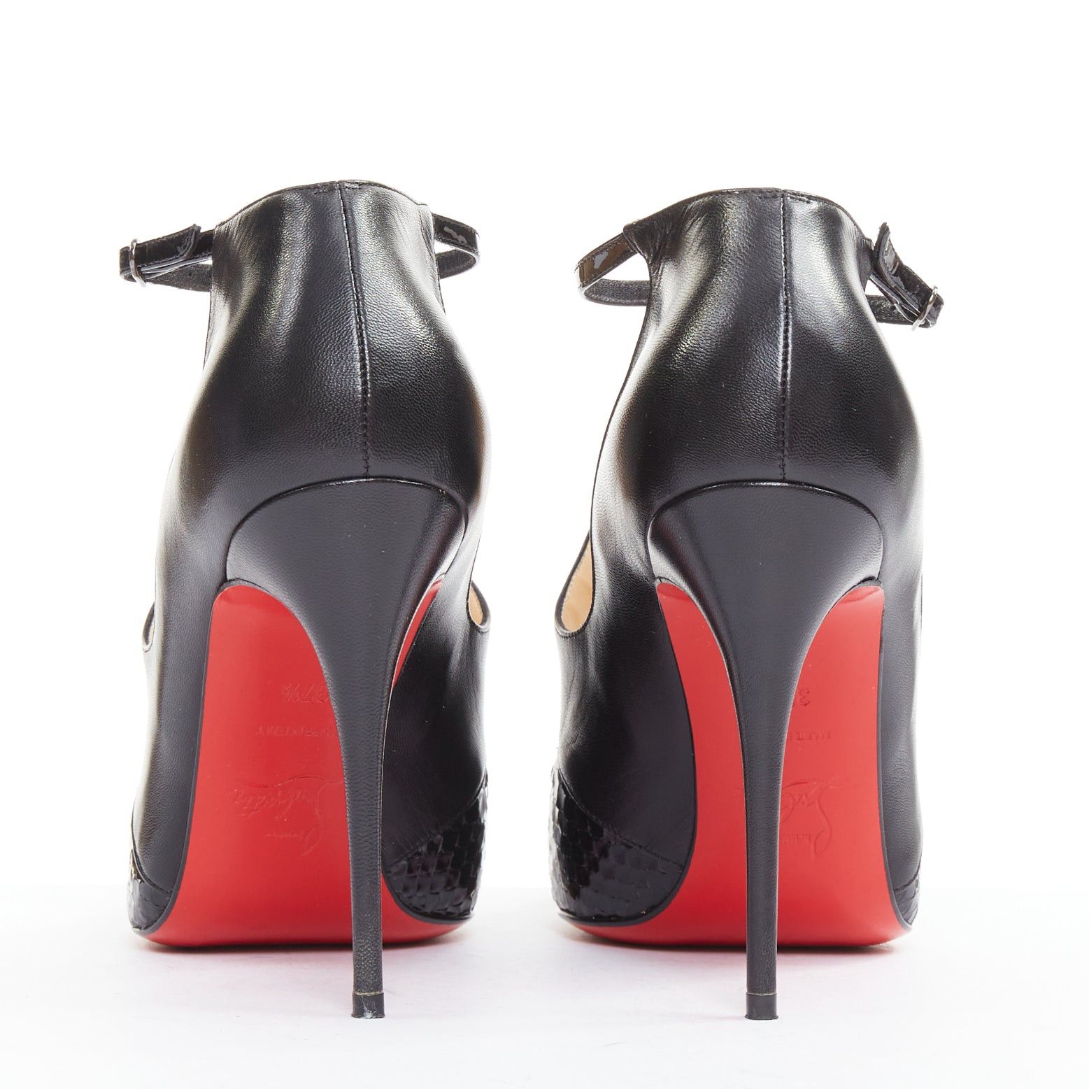 Christian Louboutin CHRISTIAN LOUBOUTIN Dictata 100 black polished scaled toe cut out T-strap pumps EU37.5 Size US 7.5 / IT 37.5 - 5 Thumbnail