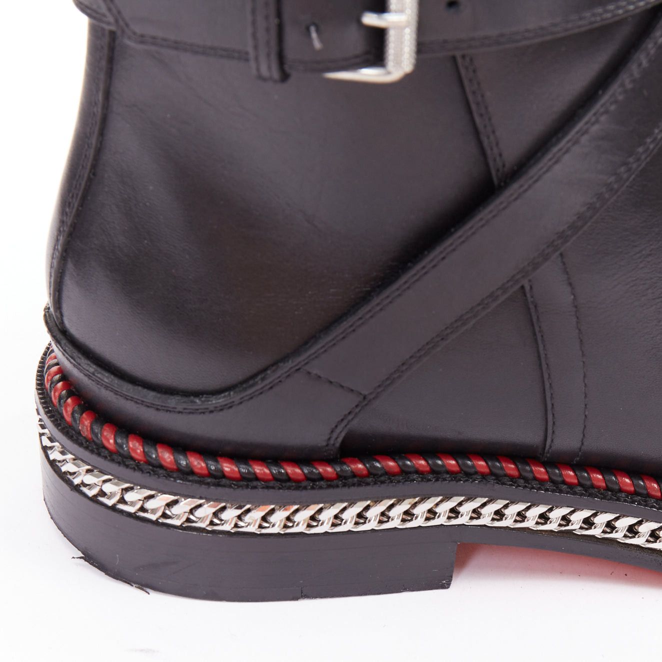 Christian Louboutin CHRISTIAN LOUBOUTIN Chelsea Chain Flat Calf Brosse black silver embellished buckle boots EU38 Size US 8 / IT 38 - 7 Thumbnail