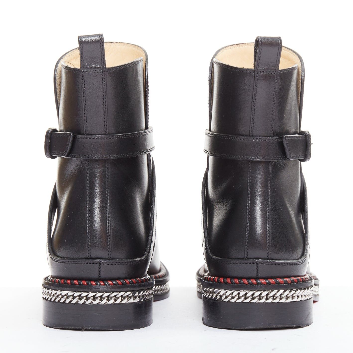 Christian Louboutin CHRISTIAN LOUBOUTIN Chelsea Chain Flat Calf Brosse black silver embellished buckle boots EU38 Size US 8 / IT 38 - 5 Thumbnail
