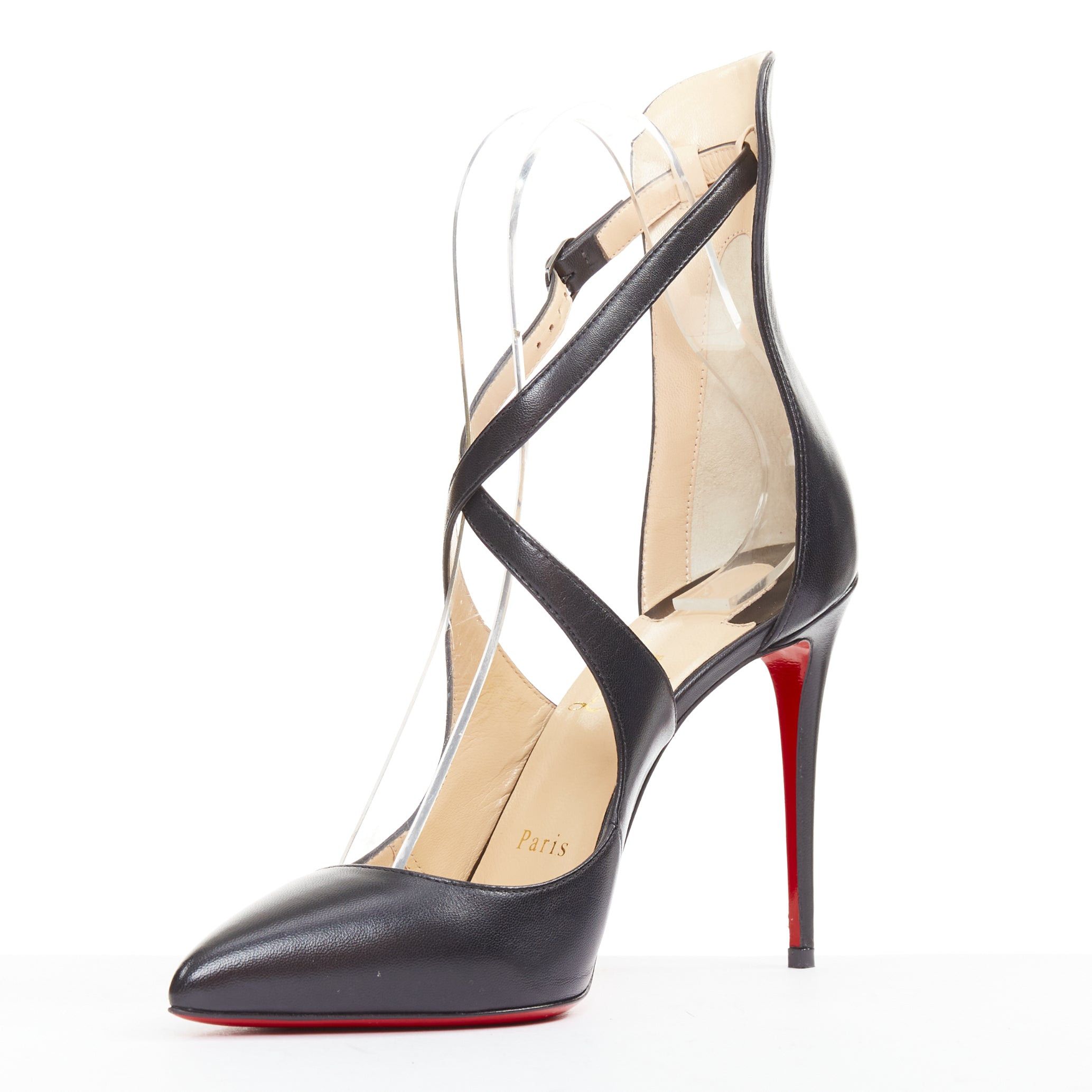 Christian Louboutin CHRISTIAN LOUBOUTIN Marlenarock 100 nappa black calfskin cross cross ankle strap pumps EU37.5 Size US 7.5 / IT 37.5 - 4 Thumbnail