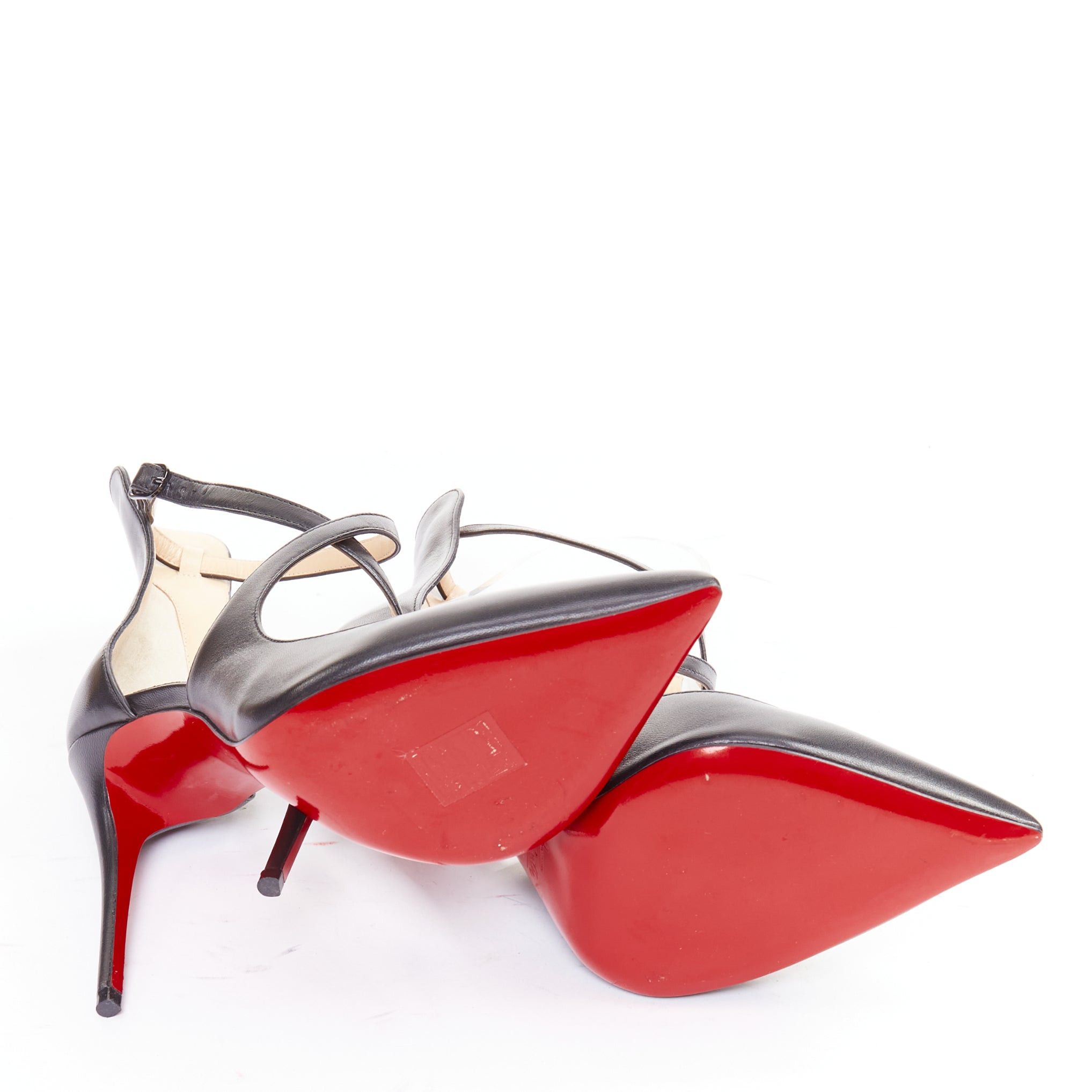 Christian Louboutin CHRISTIAN LOUBOUTIN Marlenarock 100 nappa black calfskin cross cross ankle strap pumps EU37.5 Size US 7.5 / IT 37.5 - 11 Thumbnail