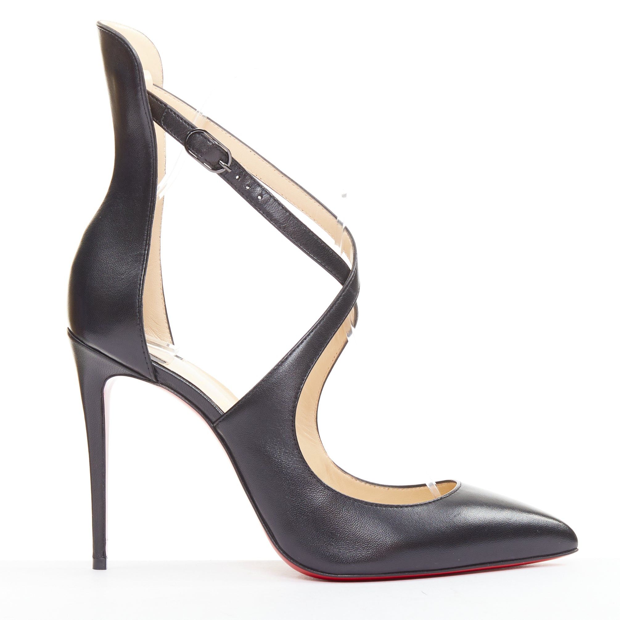 Christian Louboutin CHRISTIAN LOUBOUTIN Marlenarock 100 nappa black calfskin cross cross ankle strap pumps EU37.5 Size US 7.5 / IT 37.5 - 2 Thumbnail
