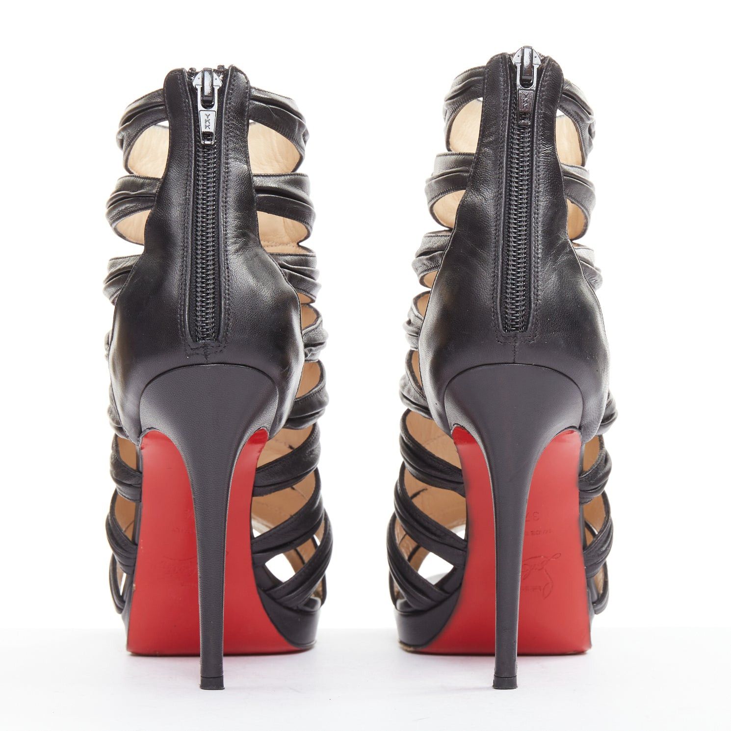 Christian Louboutin CHRISTIAN LOUBOUTIN Tinazata 120 nappa black leather strappy caged gladiator sandals EU37.5 Size US 7.5 / IT 37.5 - 5 Thumbnail