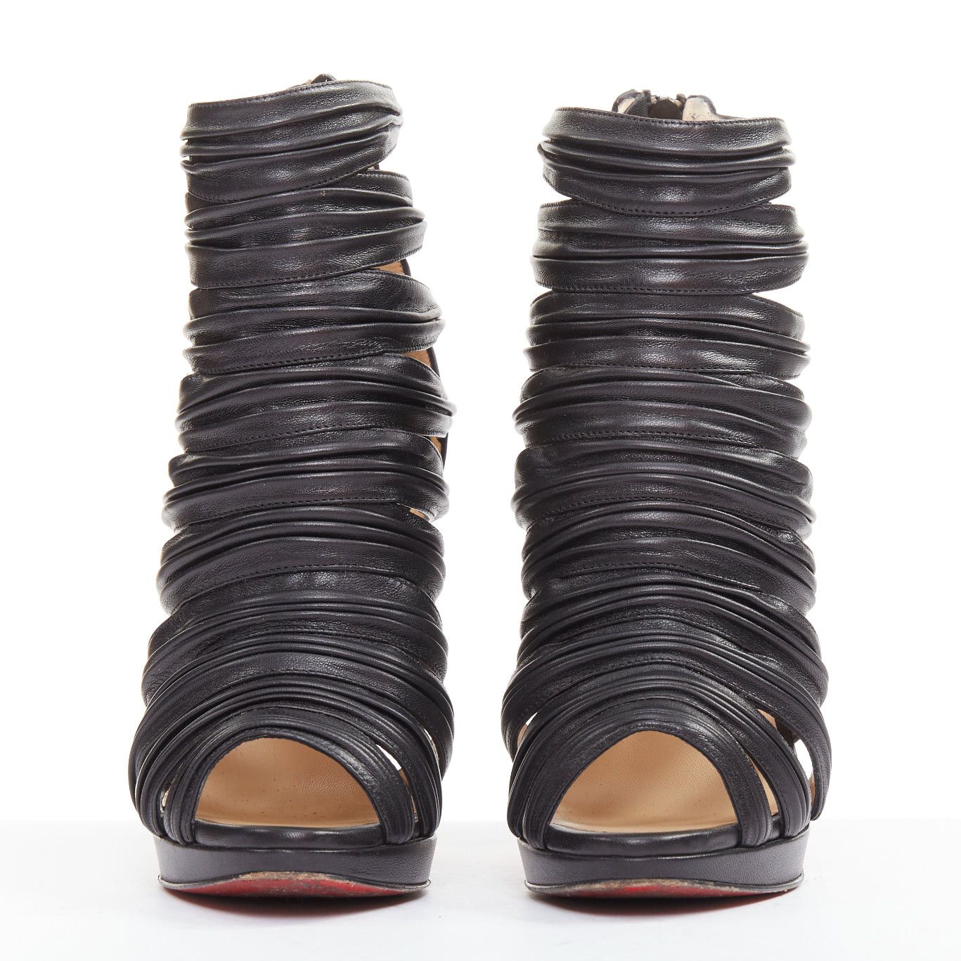 Christian Louboutin CHRISTIAN LOUBOUTIN Tinazata 120 nappa black leather strappy caged gladiator sandals EU37.5 Size US 7.5 / IT 37.5 - 3 Thumbnail