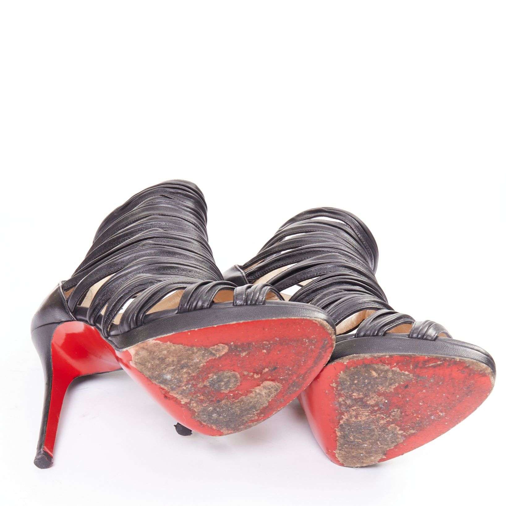 Christian Louboutin CHRISTIAN LOUBOUTIN Tinazata 120 nappa black leather strappy caged gladiator sandals EU37.5 Size US 7.5 / IT 37.5 - 11 Thumbnail