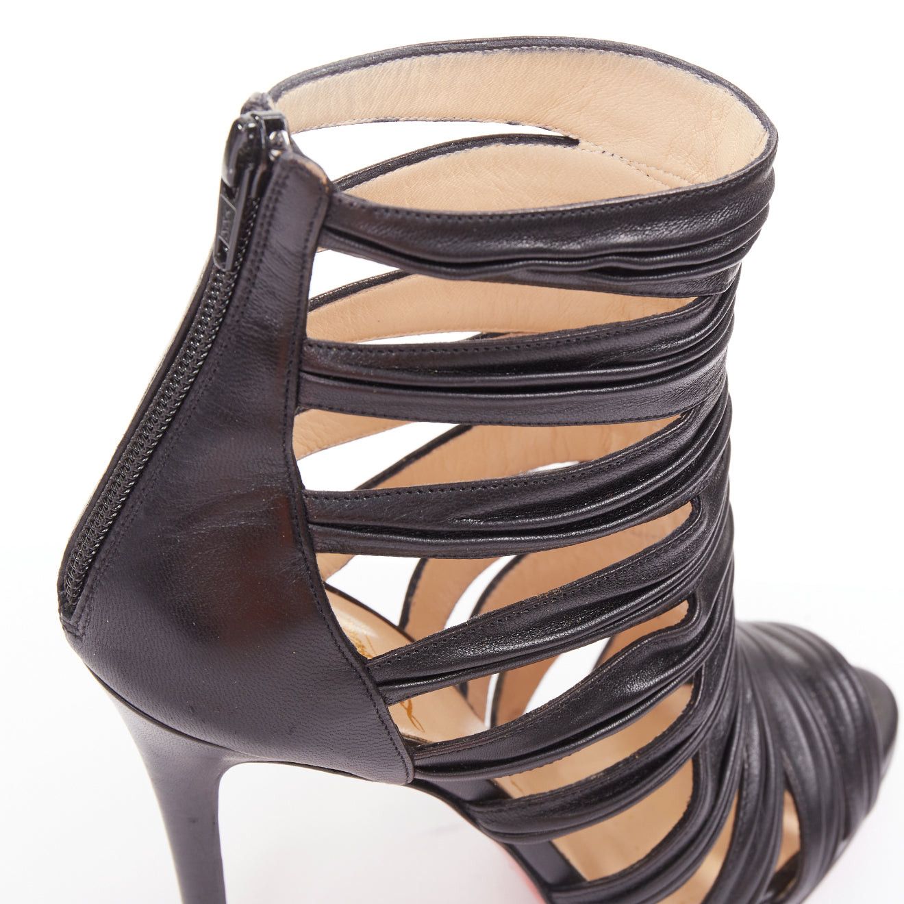 Christian Louboutin CHRISTIAN LOUBOUTIN Tinazata 120 nappa black leather strappy caged gladiator sandals EU37.5 Size US 7.5 / IT 37.5 - 8 Thumbnail