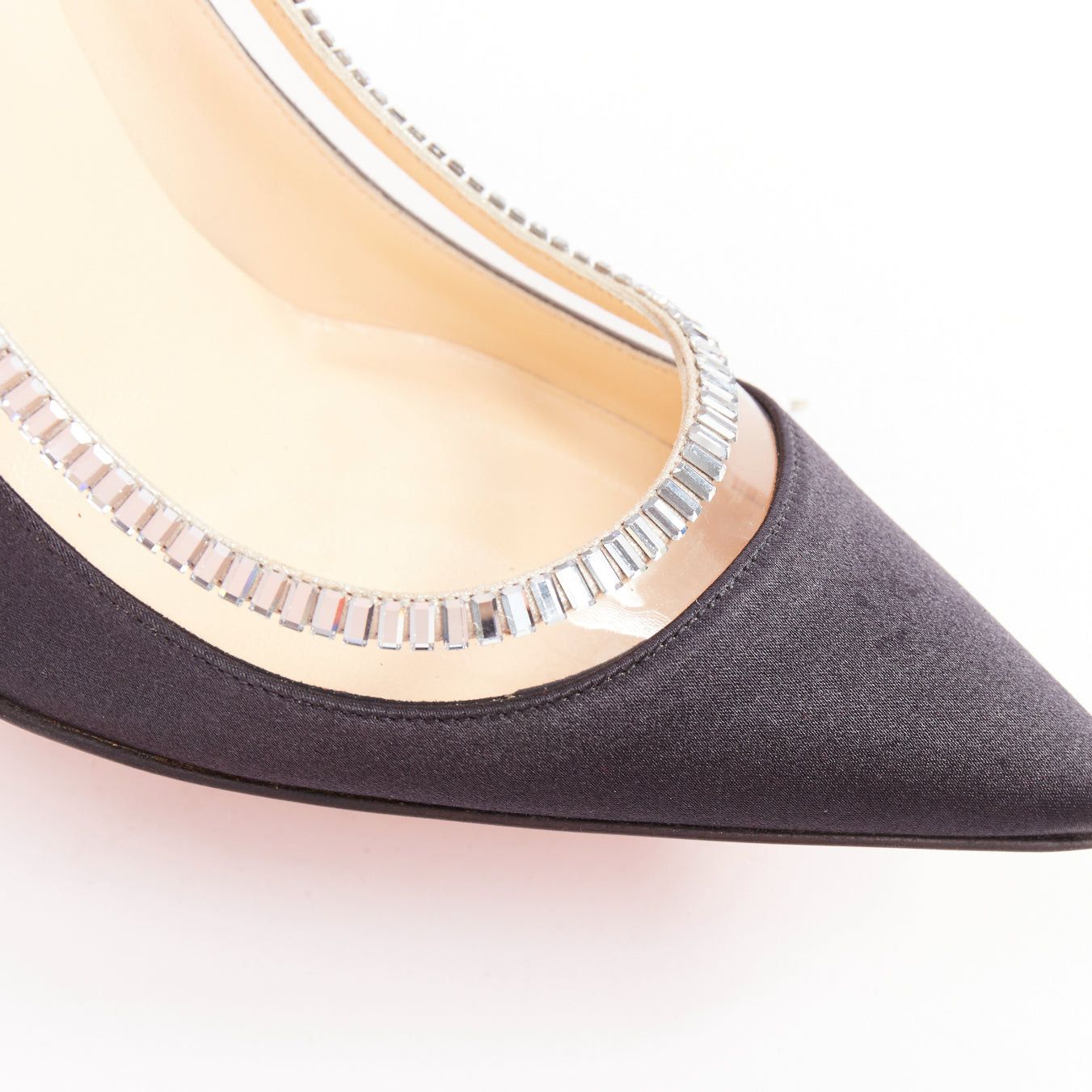 Christian Louboutin CHRISTIAN LOUBOUTIN Paulina Strass 100 Crepe Satin black PVC baguette crystal pumps EU37.5 Size US 7.5 / IT 37.5 - 7 Thumbnail