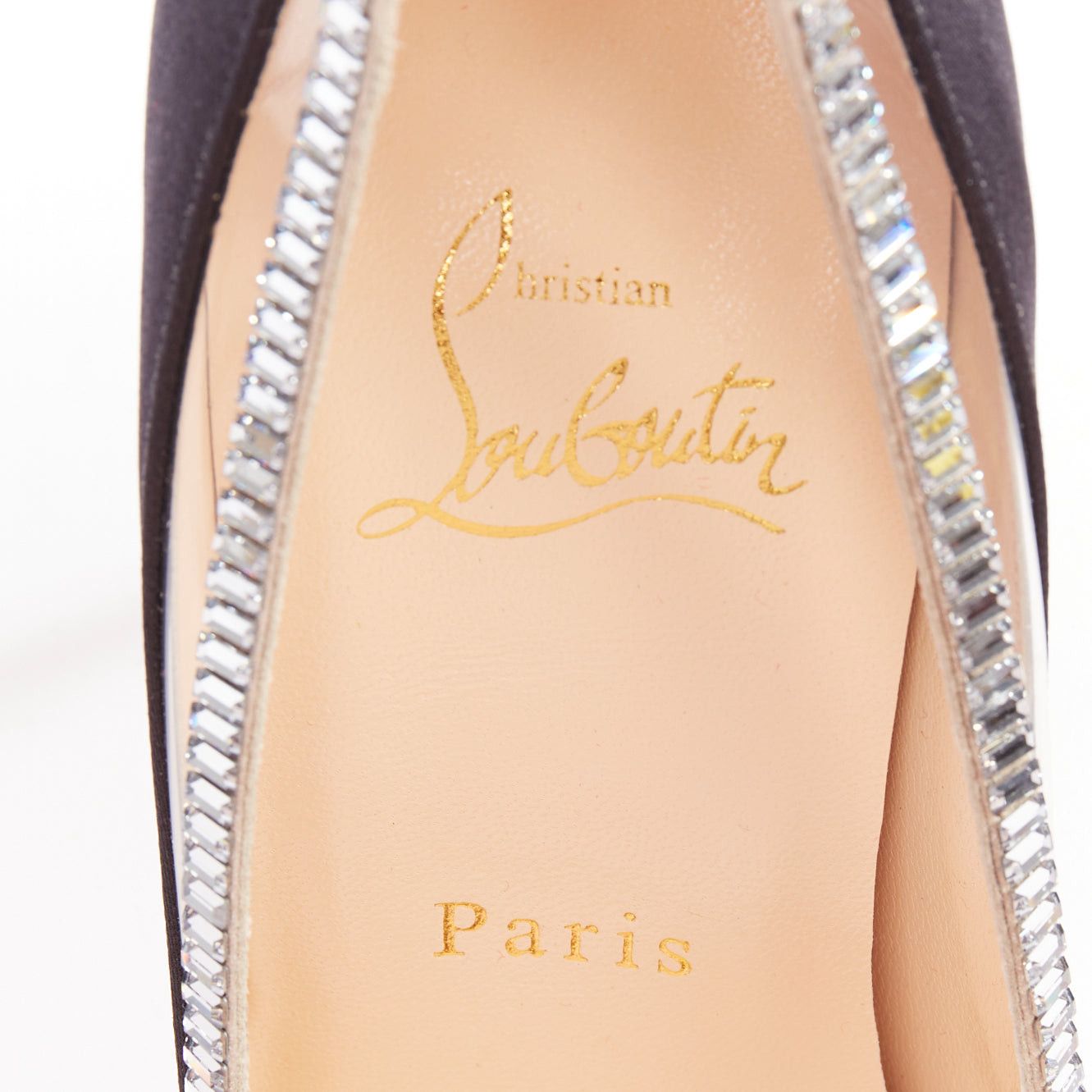 Christian Louboutin CHRISTIAN LOUBOUTIN Paulina Strass 100 Crepe Satin black PVC baguette crystal pumps EU37.5 Size US 7.5 / IT 37.5 - 9 Thumbnail
