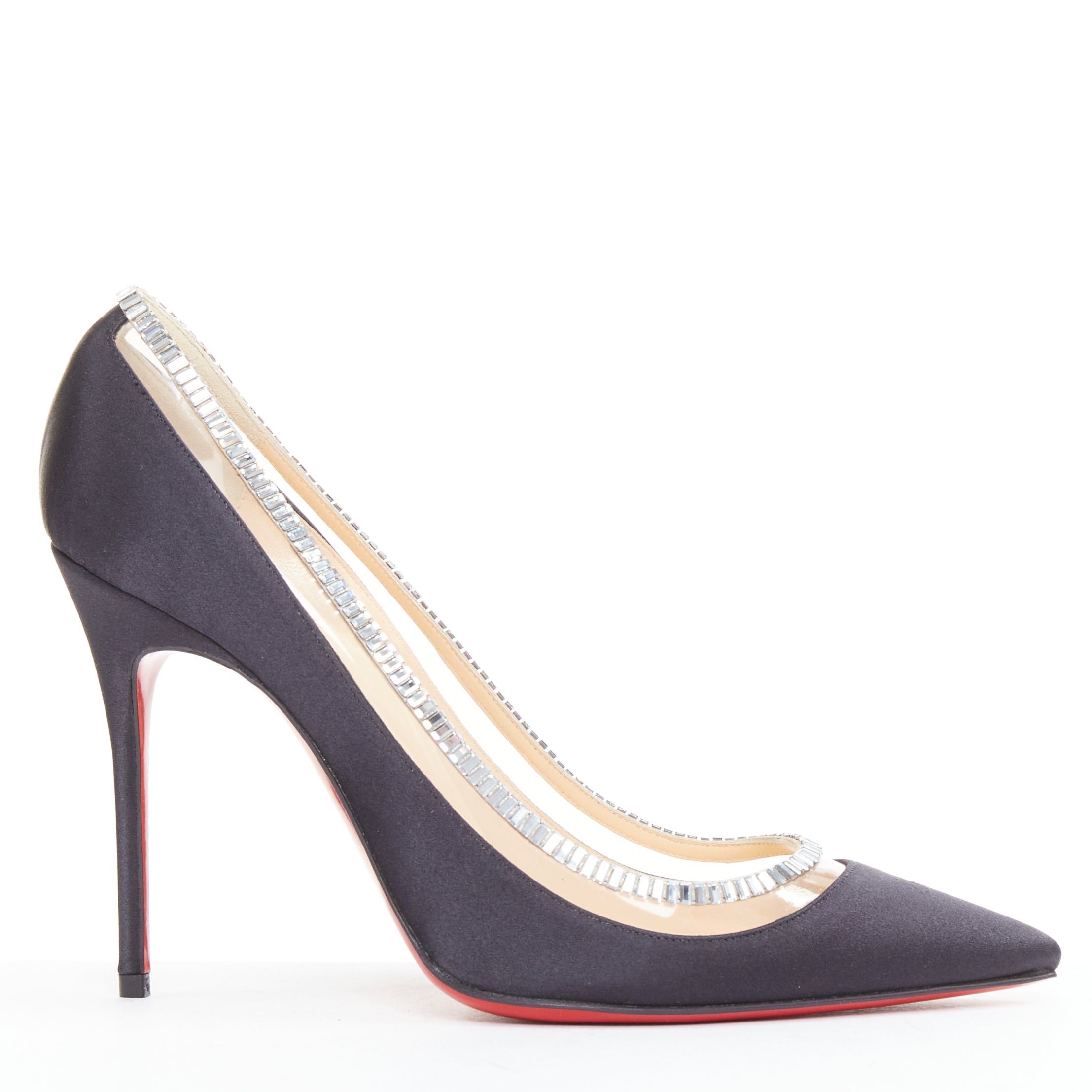 Christian Louboutin CHRISTIAN LOUBOUTIN Paulina Strass 100 Crepe Satin black PVC baguette crystal pumps EU37.5 Size US 7.5 / IT 37.5 - 2 Thumbnail