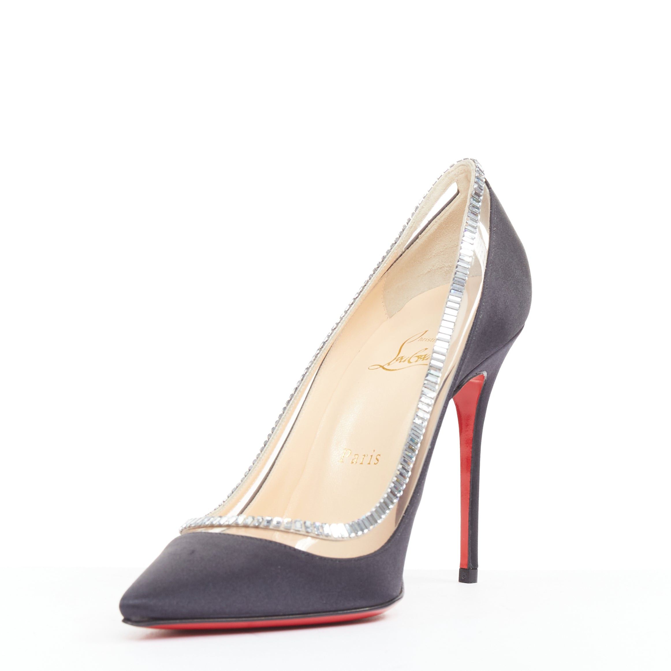 Christian Louboutin CHRISTIAN LOUBOUTIN Paulina Strass 100 Crepe Satin black PVC baguette crystal pumps EU37.5 Size US 7.5 / IT 37.5 - 4 Thumbnail