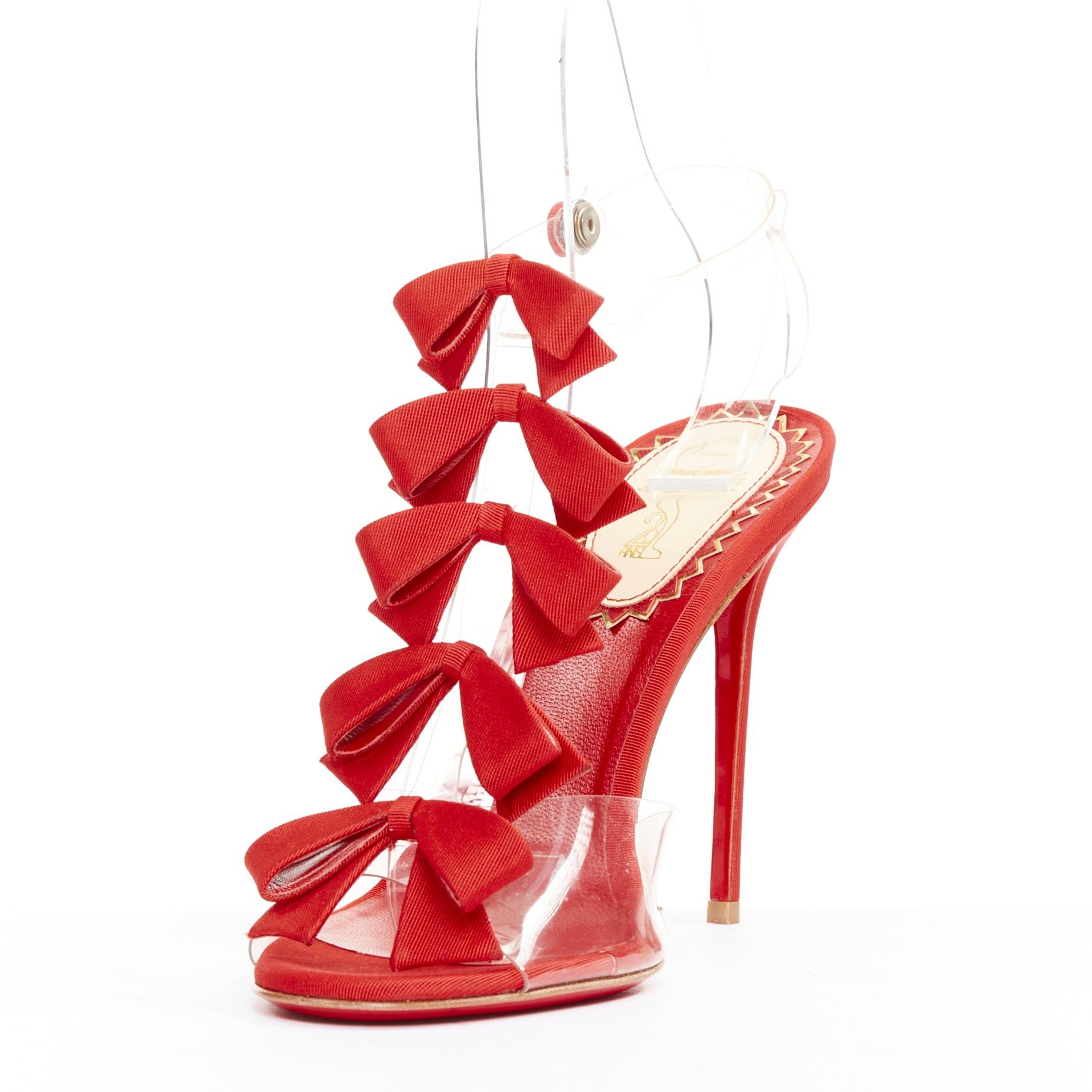Christian Louboutin CHRISTIAN LOUBOUTIN 20th Anniversary Bow Bow 100 PVC red grosgrain T strap heels EU38.5 Size US 8.5 / IT 38.5 - 4 Thumbnail