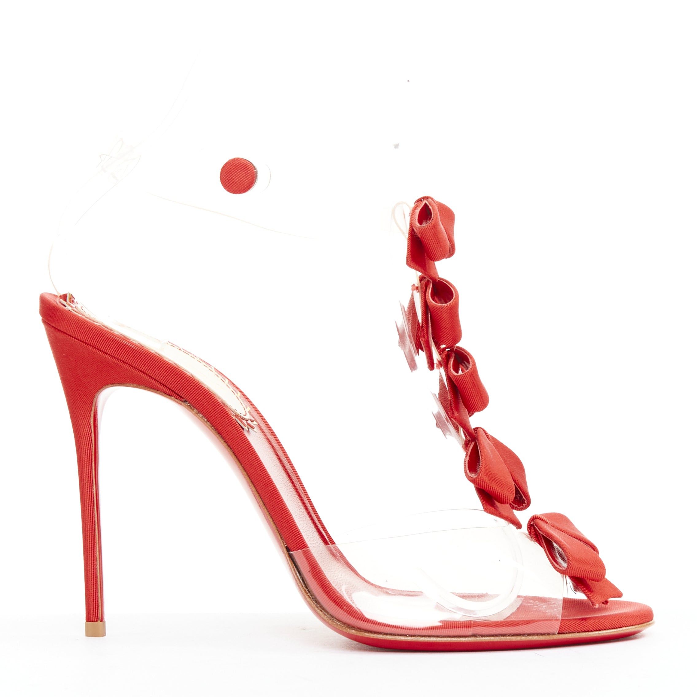 Christian Louboutin CHRISTIAN LOUBOUTIN 20th Anniversary Bow Bow 100 PVC red grosgrain T strap heels EU38.5 Size US 8.5 / IT 38.5 - 2 Thumbnail