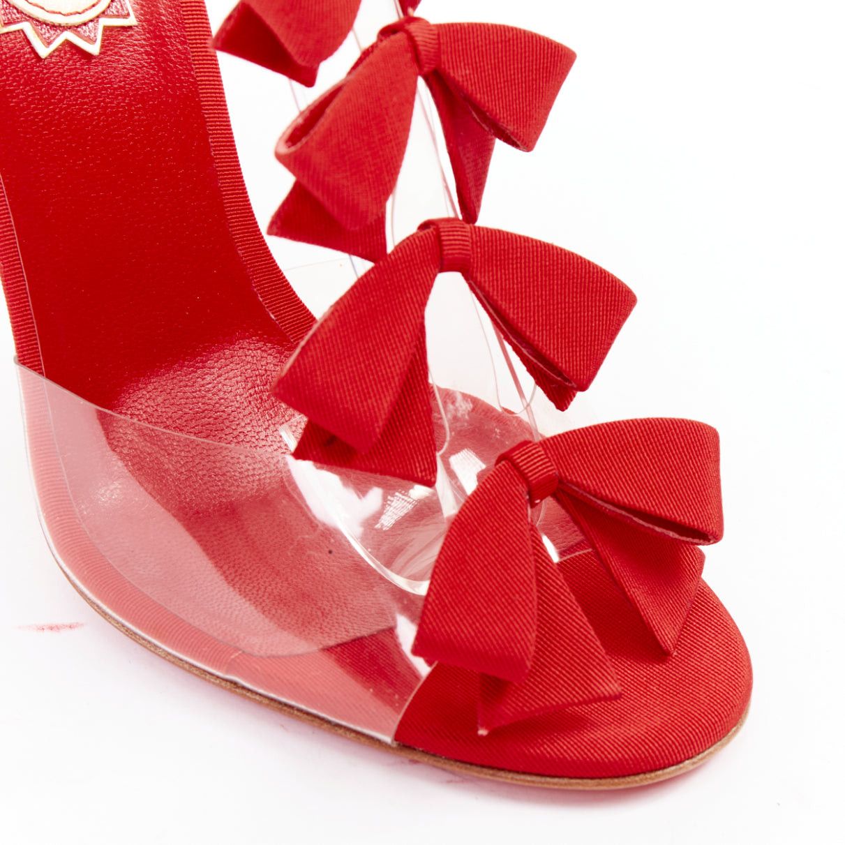 Christian Louboutin CHRISTIAN LOUBOUTIN 20th Anniversary Bow Bow 100 PVC red grosgrain T strap heels EU38.5 Size US 8.5 / IT 38.5 - 7 Thumbnail