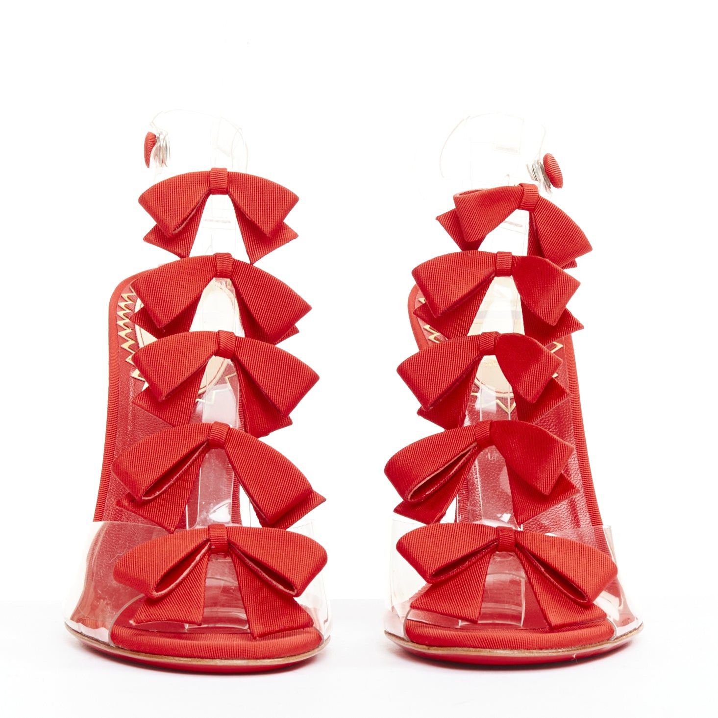 Christian Louboutin CHRISTIAN LOUBOUTIN 20th Anniversary Bow Bow 100 PVC red grosgrain T strap heels EU38.5 Size US 8.5 / IT 38.5 - 3 Thumbnail