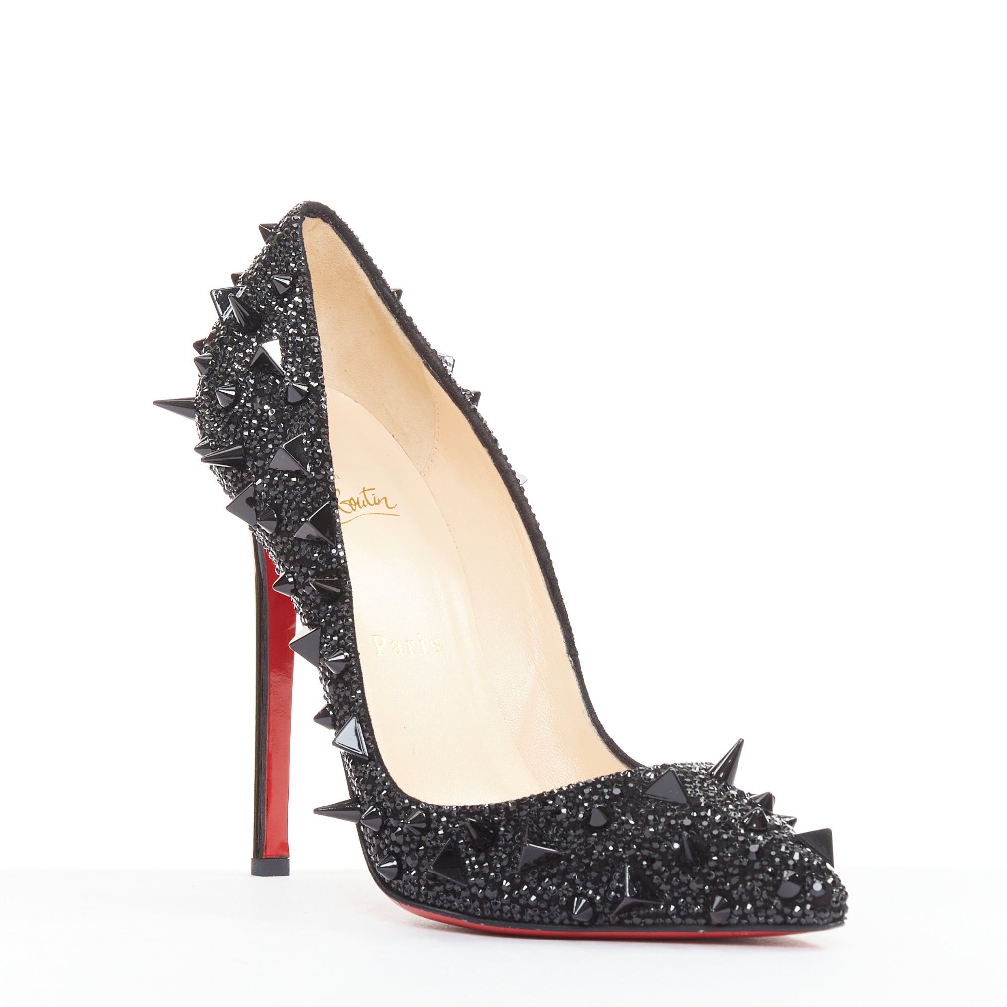 Christian Louboutin CHRISTIAN LOUBOUTIN Pigalili 120 black strass crystal spike stud pumps EU37 Size US 7 / IT 37 - 2 Thumbnail