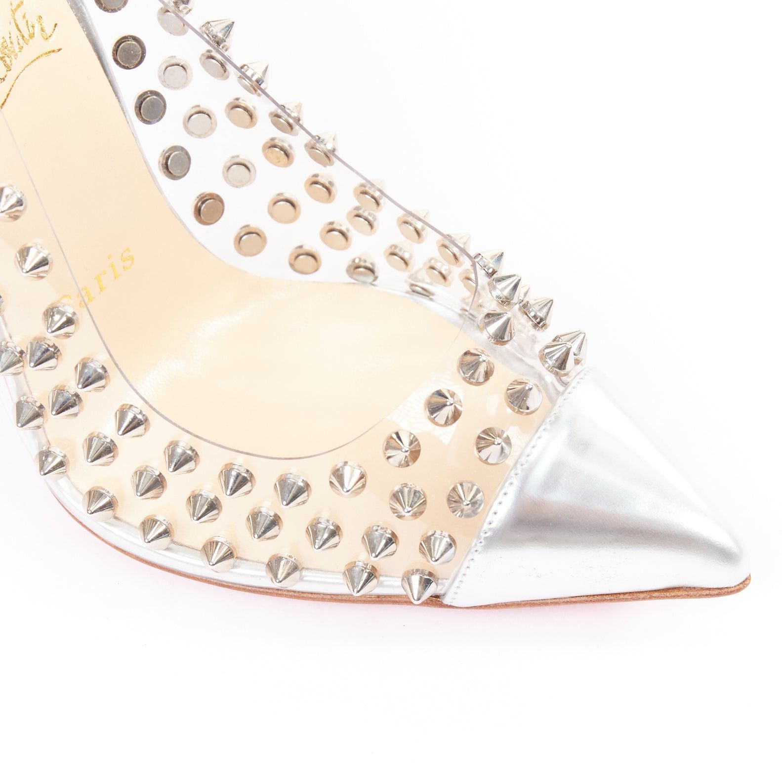 Christian Louboutin CHRISTIAN LOUBOUTIN Spike Me 100 Metal Gloss silver PVC spike stud pumps EU38 Size US 8 / IT 38 - 7 Thumbnail