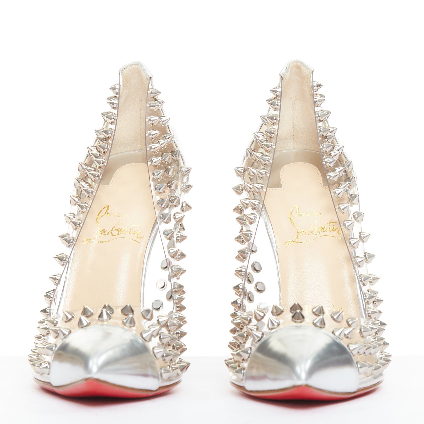 Christian Louboutin CHRISTIAN LOUBOUTIN Spike Me 100 Metal Gloss silver PVC spike stud pumps EU38 Size US 8 / IT 38 - 3 Thumbnail