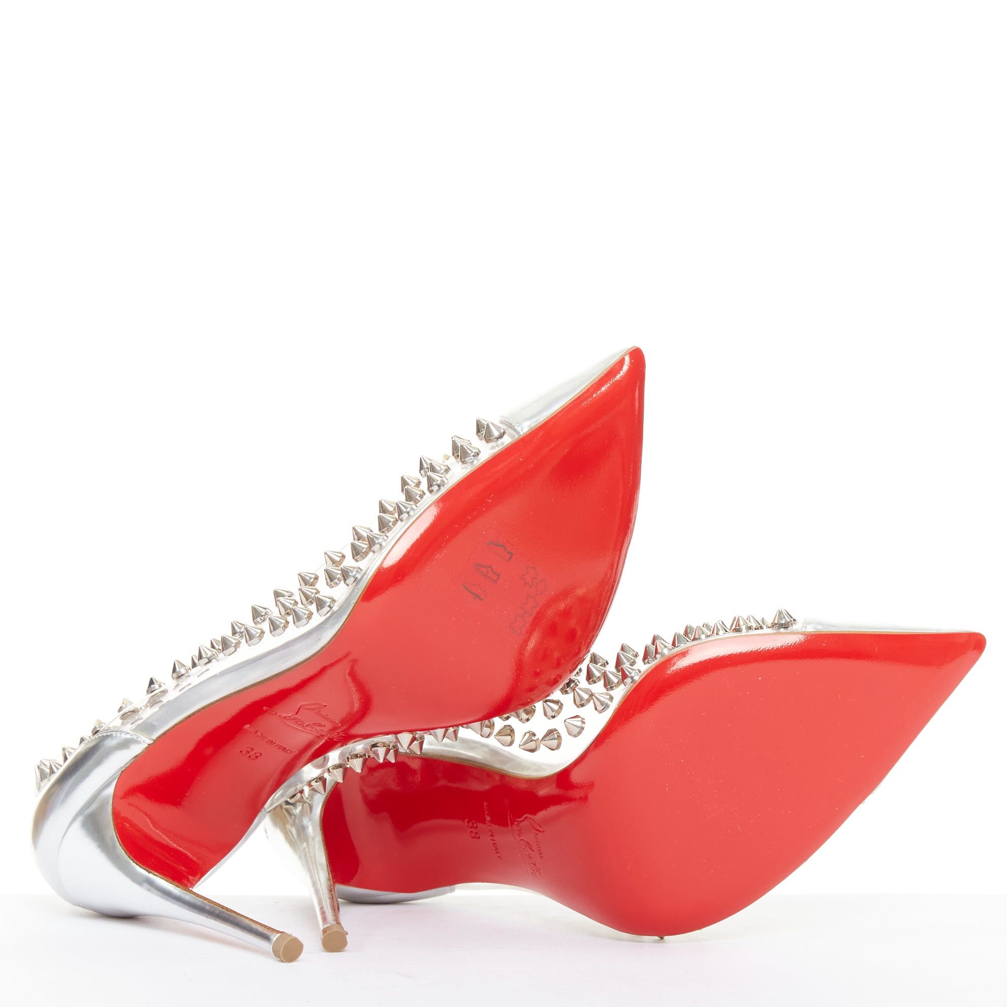 Christian Louboutin CHRISTIAN LOUBOUTIN Spike Me 100 Metal Gloss silver PVC spike stud pumps EU38 Size US 8 / IT 38 - 11 Thumbnail