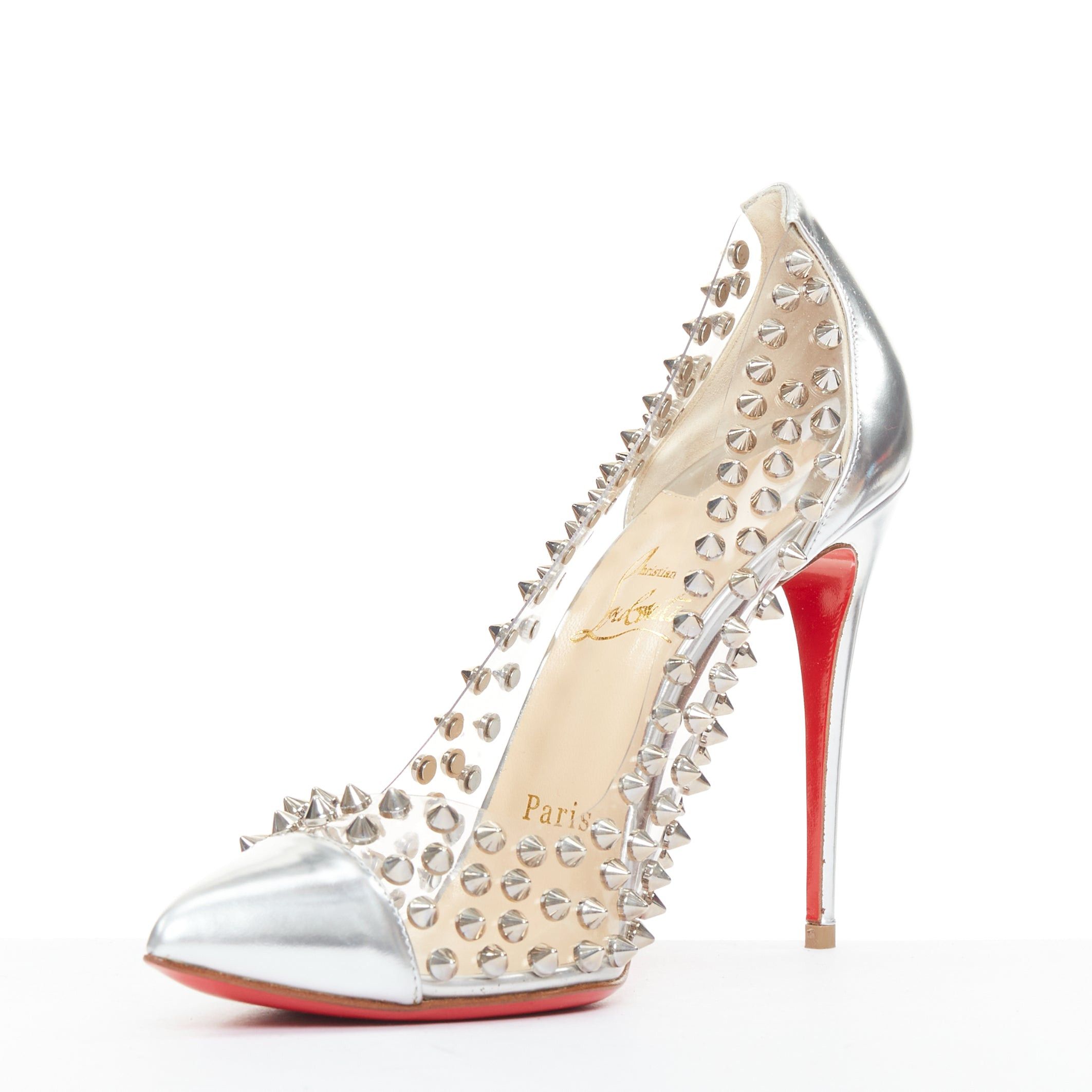Christian Louboutin CHRISTIAN LOUBOUTIN Spike Me 100 Metal Gloss silver PVC spike stud pumps EU38 Size US 8 / IT 38 - 4 Thumbnail