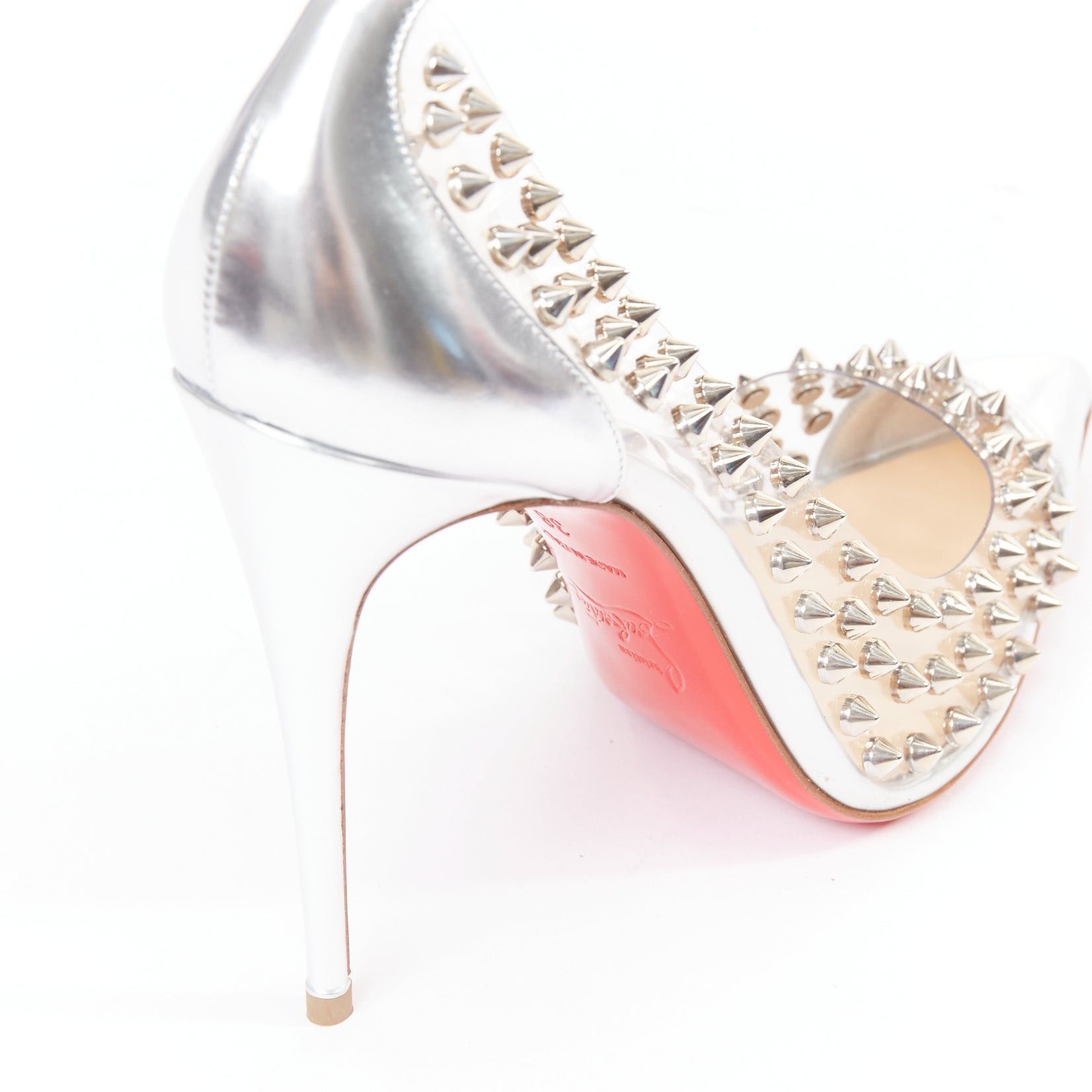 Christian Louboutin CHRISTIAN LOUBOUTIN Spike Me 100 Metal Gloss silver PVC spike stud pumps EU38 Size US 8 / IT 38 - 8 Thumbnail