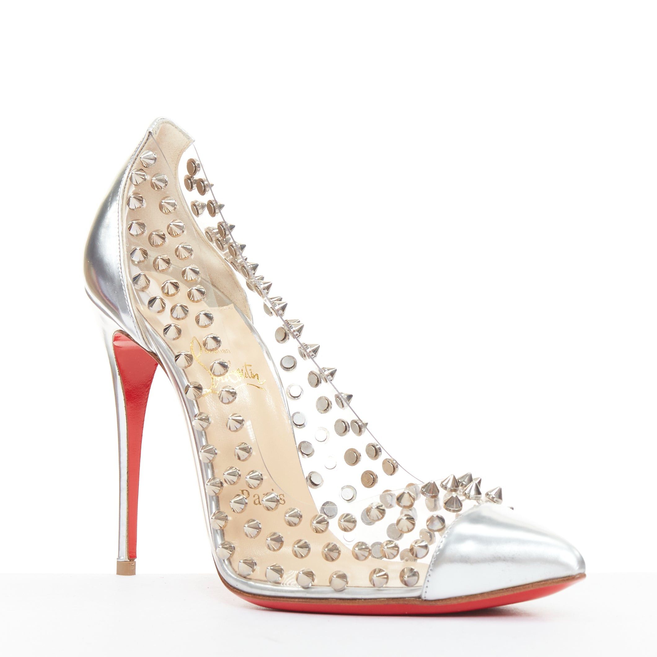 Christian Louboutin CHRISTIAN LOUBOUTIN Spike Me 100 Metal Gloss silver PVC spike stud pumps EU38 Size US 8 / IT 38 - 2 Thumbnail