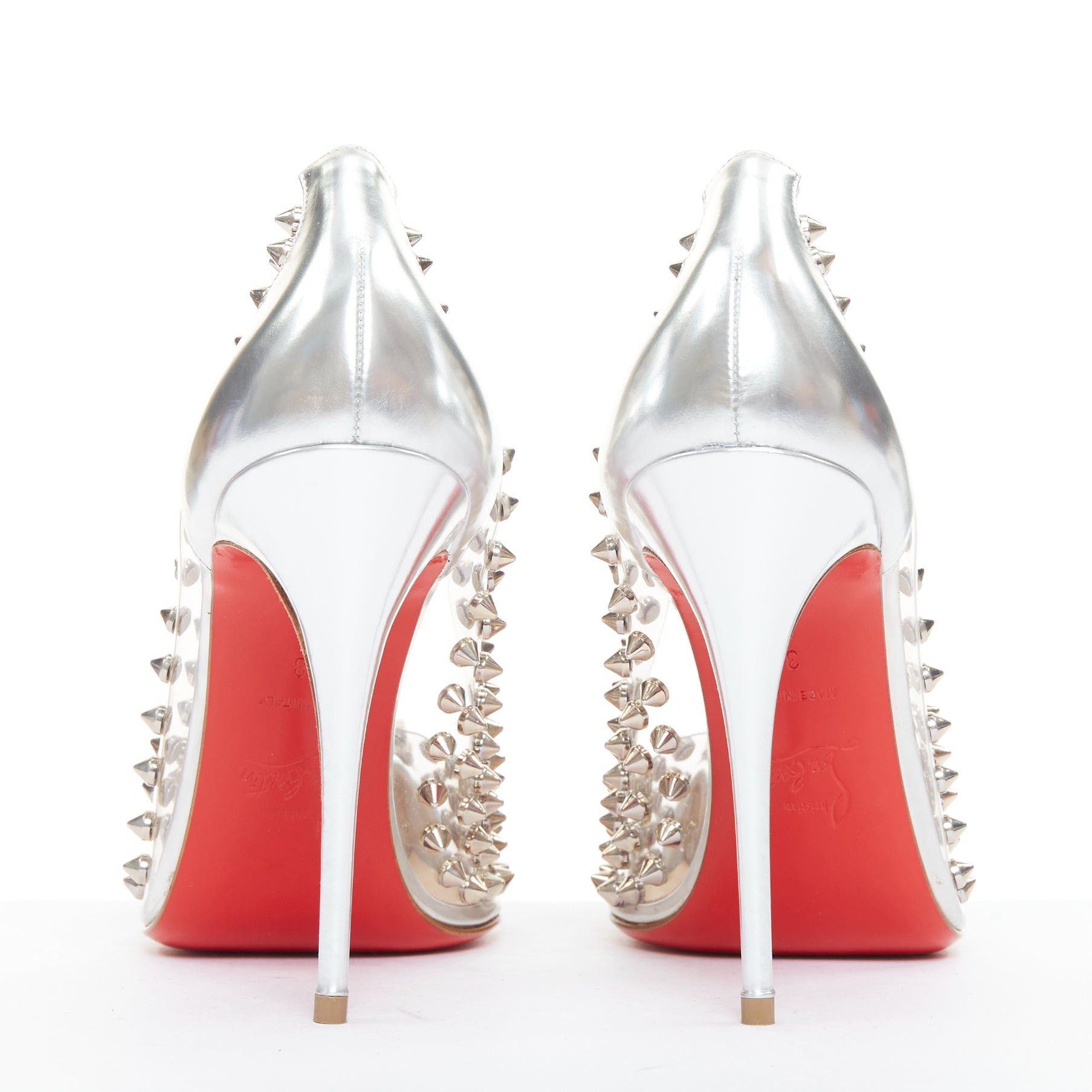 Christian Louboutin CHRISTIAN LOUBOUTIN Spike Me 100 Metal Gloss silver PVC spike stud pumps EU38 Size US 8 / IT 38 - 5 Thumbnail