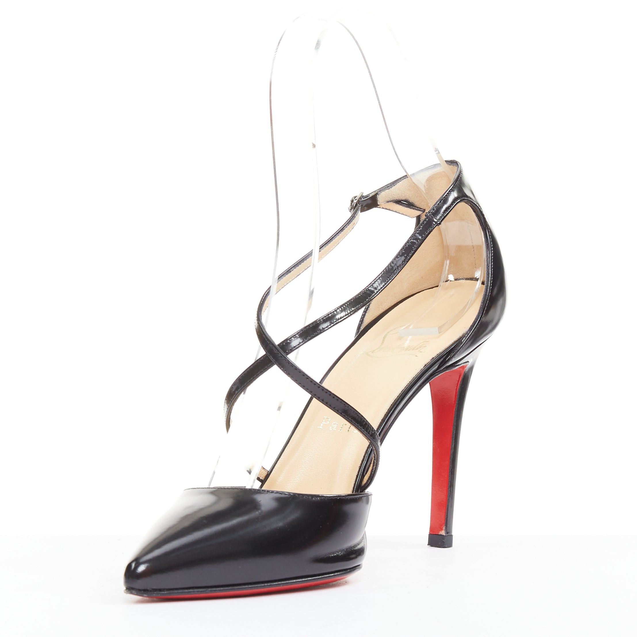 Christian Louboutin CHRISTIAN LOUBOUTIN Crosspiga 100 Jazz Calf black criss cross point toe pumps EU37.5 Size US 7.5 / IT 37.5 - 4 Thumbnail