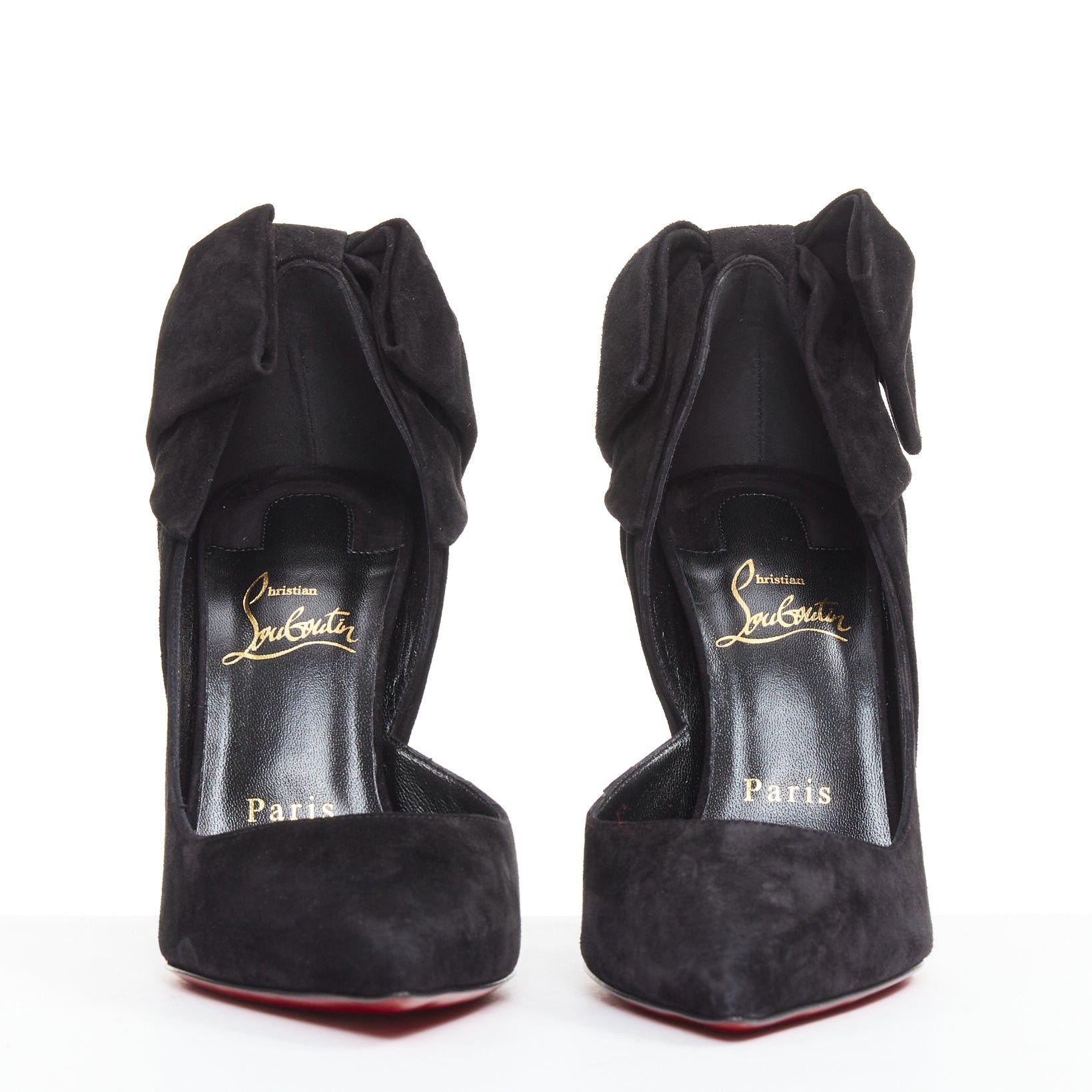 Christian Louboutin CHRISTIAN LOUBOUTIN Rabakate 100 Veau Velours black suede bow stiletto pumps EU37 Size US 7 / IT 37 - 3 Thumbnail