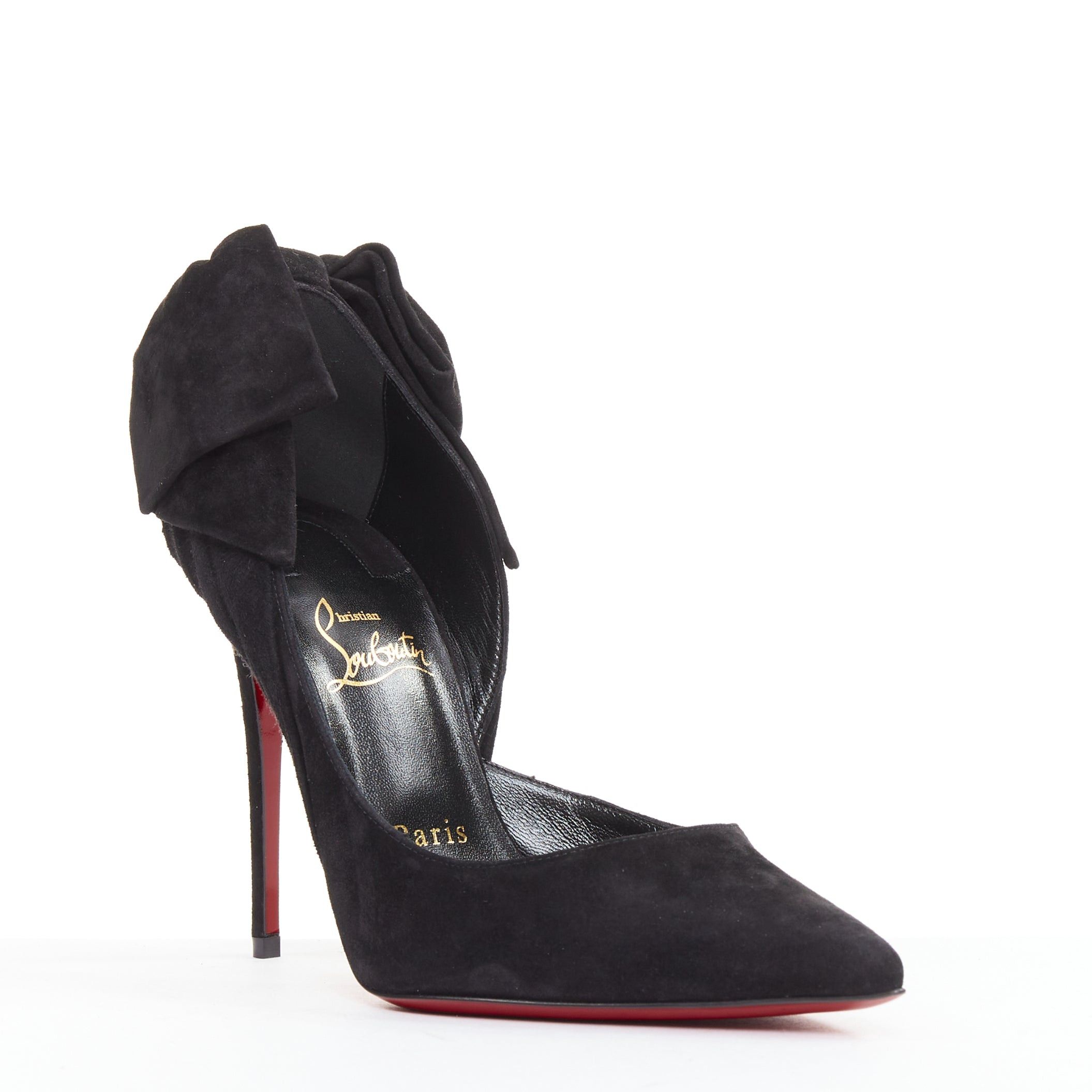 Christian Louboutin CHRISTIAN LOUBOUTIN Rabakate 100 Veau Velours black suede bow stiletto pumps EU37 Size US 7 / IT 37 - 2 Thumbnail