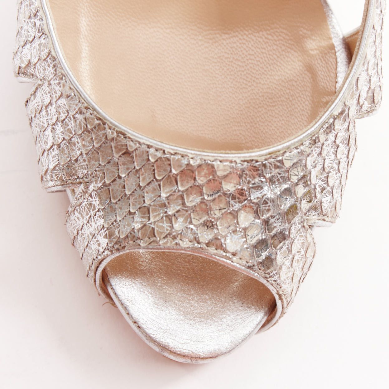 Christian Louboutin CHRISTIAN LOUBOUTIN Fontanete silver scaled leather cut out peep toe stiletto platforms EU37.5 Size US 7.5 / IT 37.5 - 6 Thumbnail