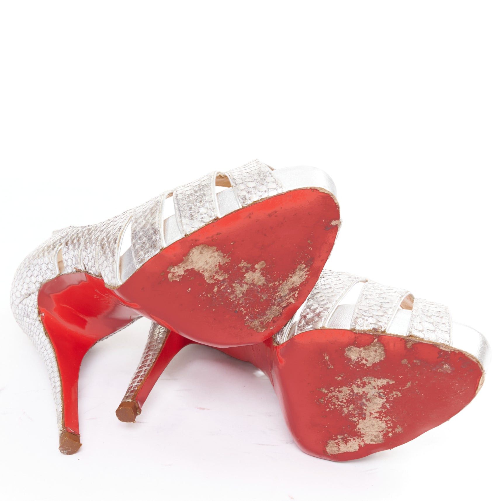 Christian Louboutin CHRISTIAN LOUBOUTIN Fontanete silver scaled leather cut out peep toe stiletto platforms EU37.5 Size US 7.5 / IT 37.5 - 11 Thumbnail