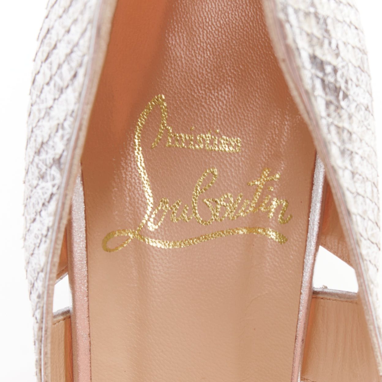 Christian Louboutin CHRISTIAN LOUBOUTIN Fontanete silver scaled leather cut out peep toe stiletto platforms EU37.5 Size US 7.5 / IT 37.5 - 9 Thumbnail