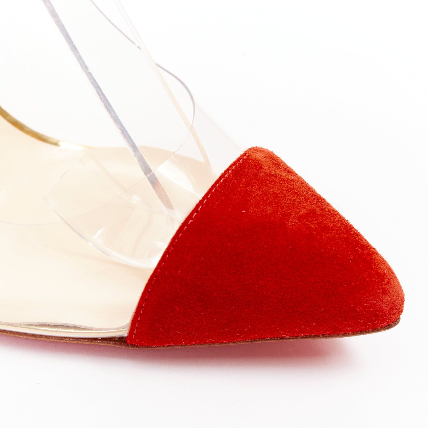 Christian Louboutin CHRISTIAN LOUBOUTIN Un Bout 100 Veau Velours mandarin red suede PVC strappy pumps EU37.5 Size US 7.5 / IT 37.5 - 7 Thumbnail