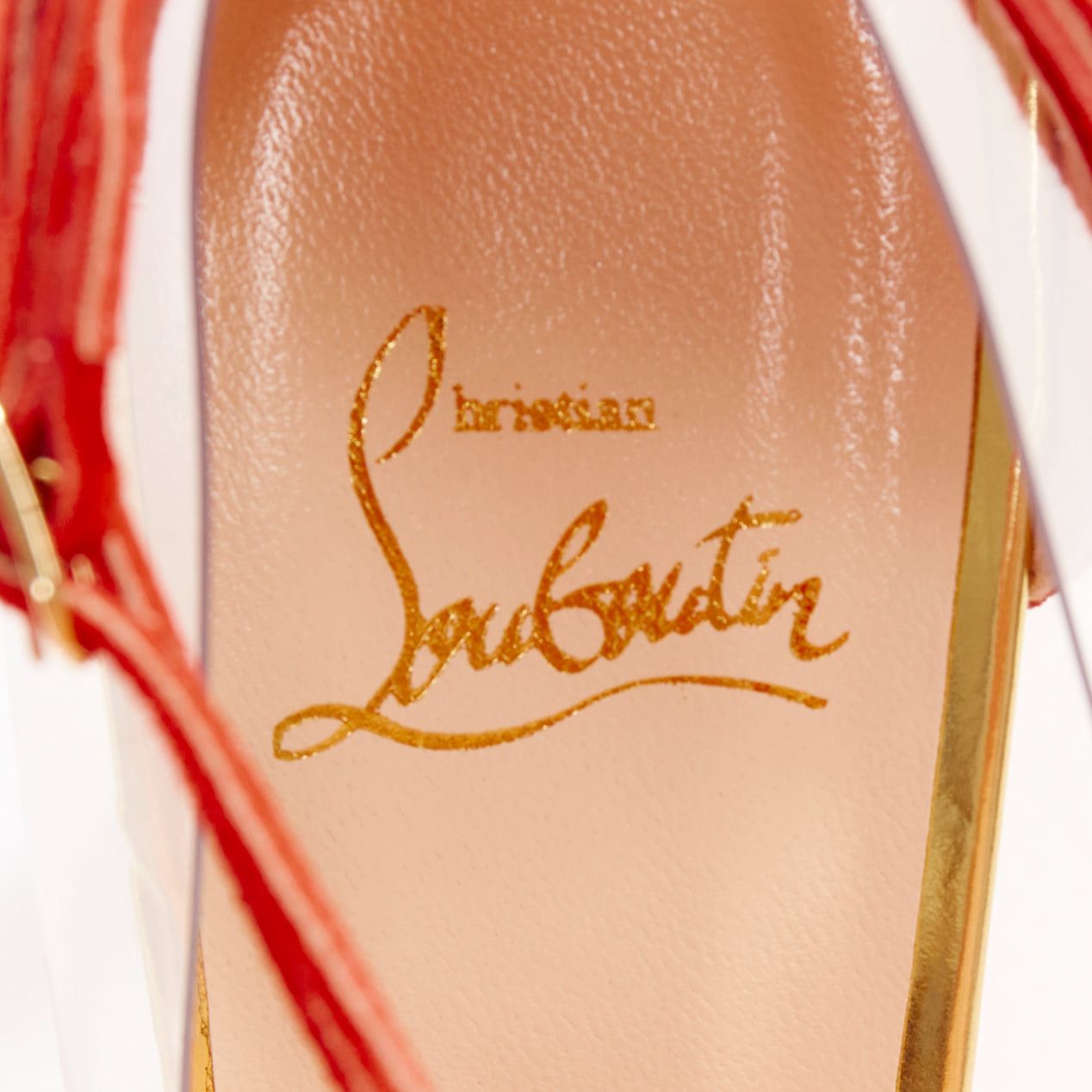 Christian Louboutin CHRISTIAN LOUBOUTIN Un Bout 100 Veau Velours mandarin red suede PVC strappy pumps EU37.5 Size US 7.5 / IT 37.5 - 9 Thumbnail