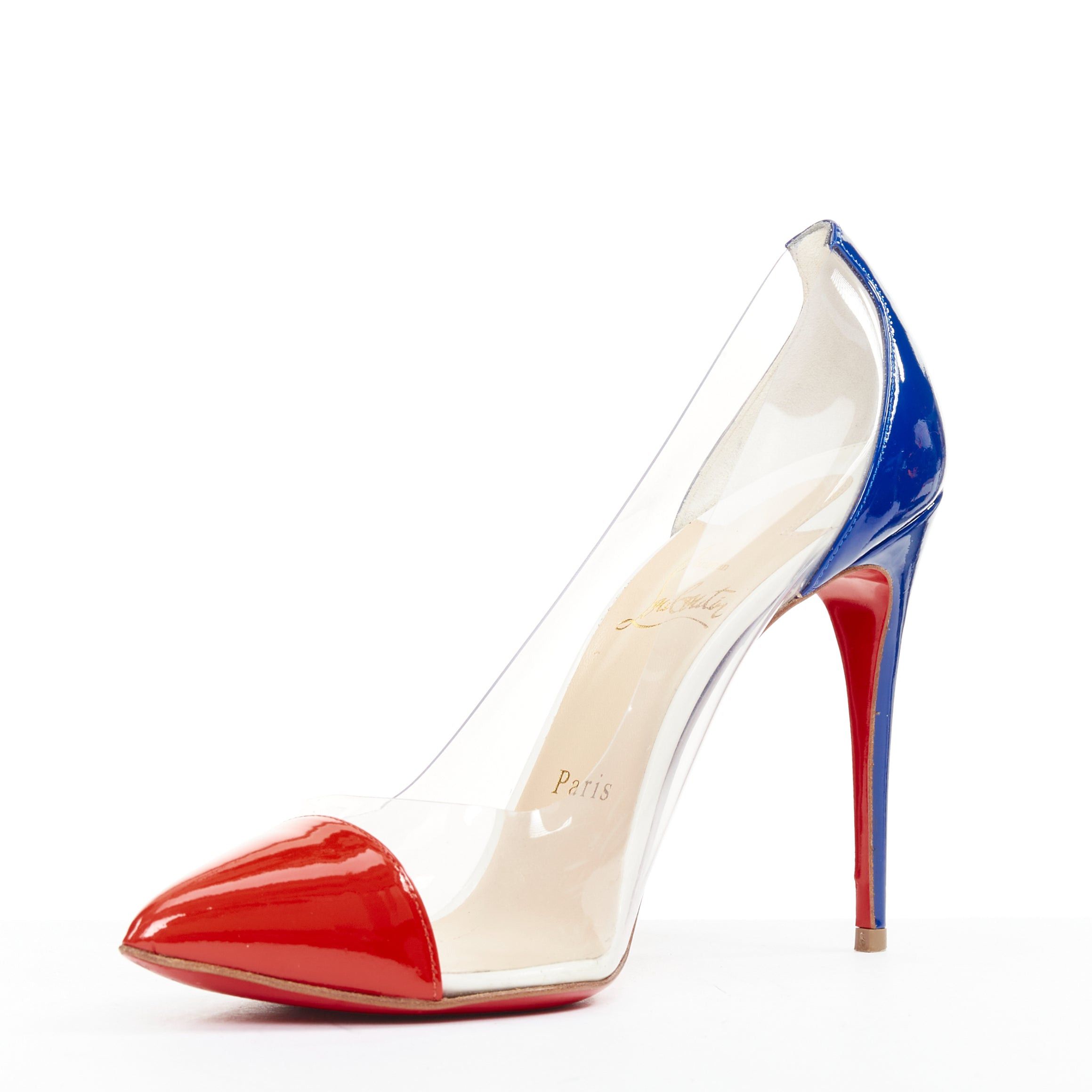 Christian Louboutin CHRISTIAN LOUBOUTIN Debout 100 Corazon Tri Color red blue patent PVC point pumps EU37.5 Size US 7.5 / IT 37.5 - 4 Thumbnail