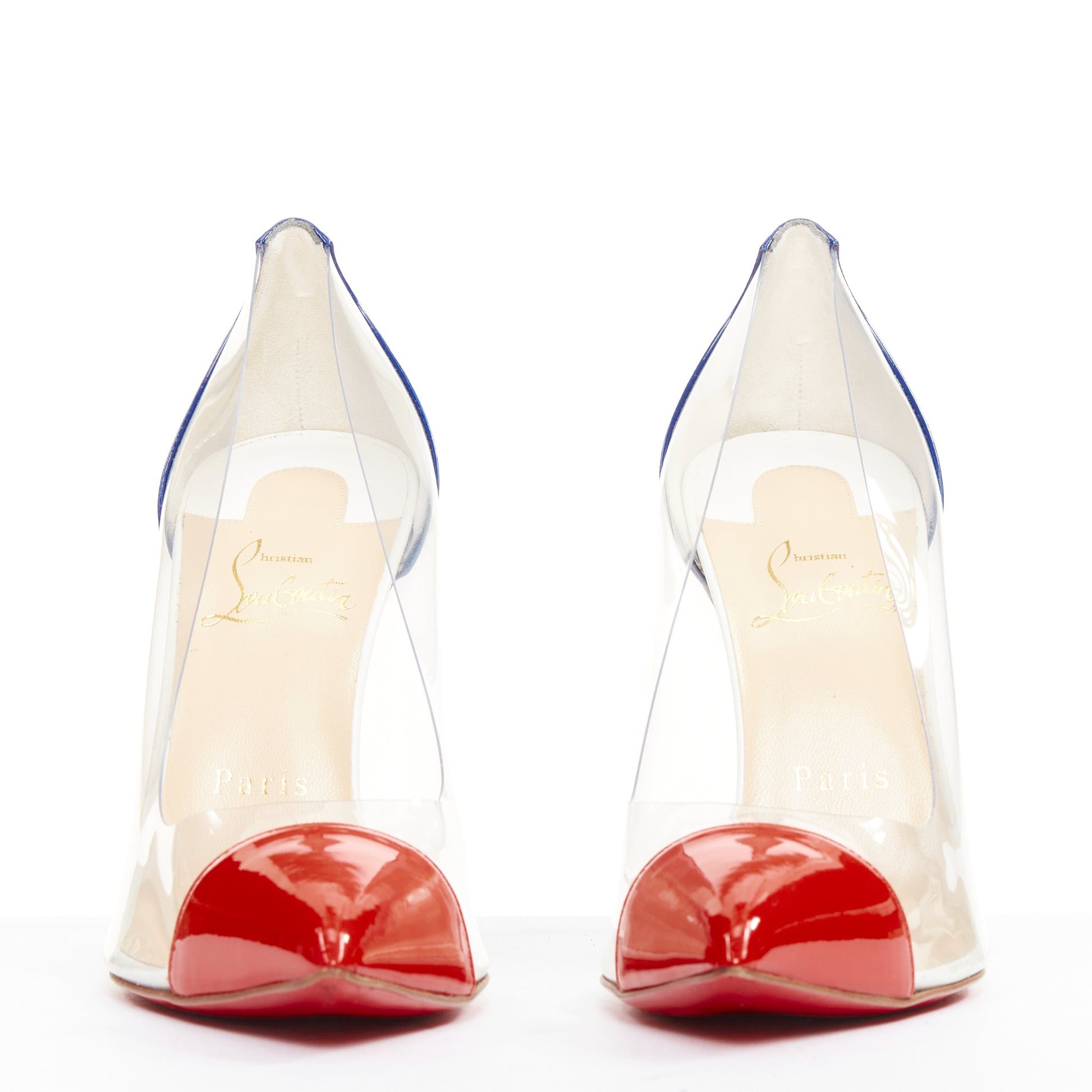 Christian Louboutin CHRISTIAN LOUBOUTIN Debout 100 Corazon Tri Color red blue patent PVC point pumps EU37.5 Size US 7.5 / IT 37.5 - 3 Thumbnail
