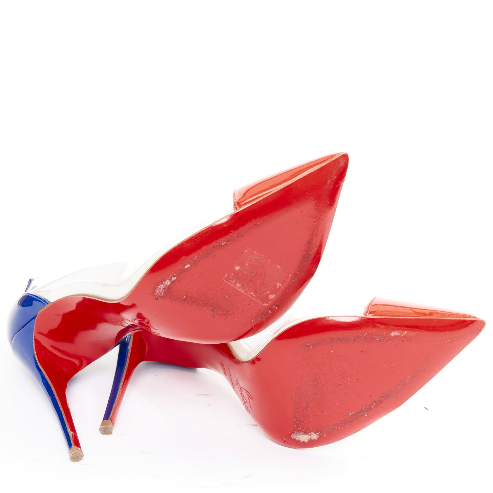Christian Louboutin CHRISTIAN LOUBOUTIN Debout 100 Corazon Tri Color red blue patent PVC point pumps EU37.5 Size US 7.5 / IT 37.5 - 11 Thumbnail