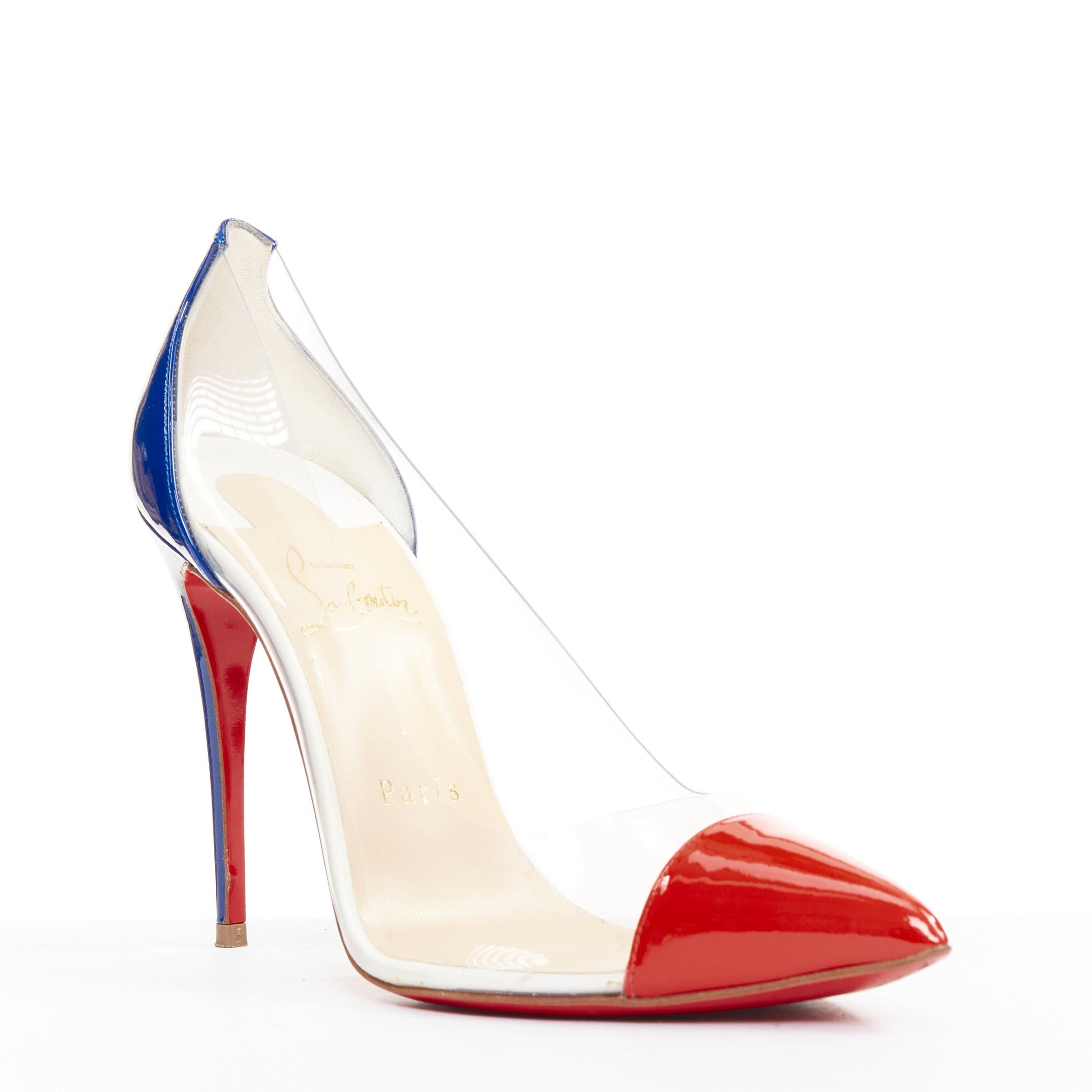 Christian Louboutin CHRISTIAN LOUBOUTIN Debout 100 Corazon Tri Color red blue patent PVC point pumps EU37.5 Size US 7.5 / IT 37.5 - 2 Thumbnail