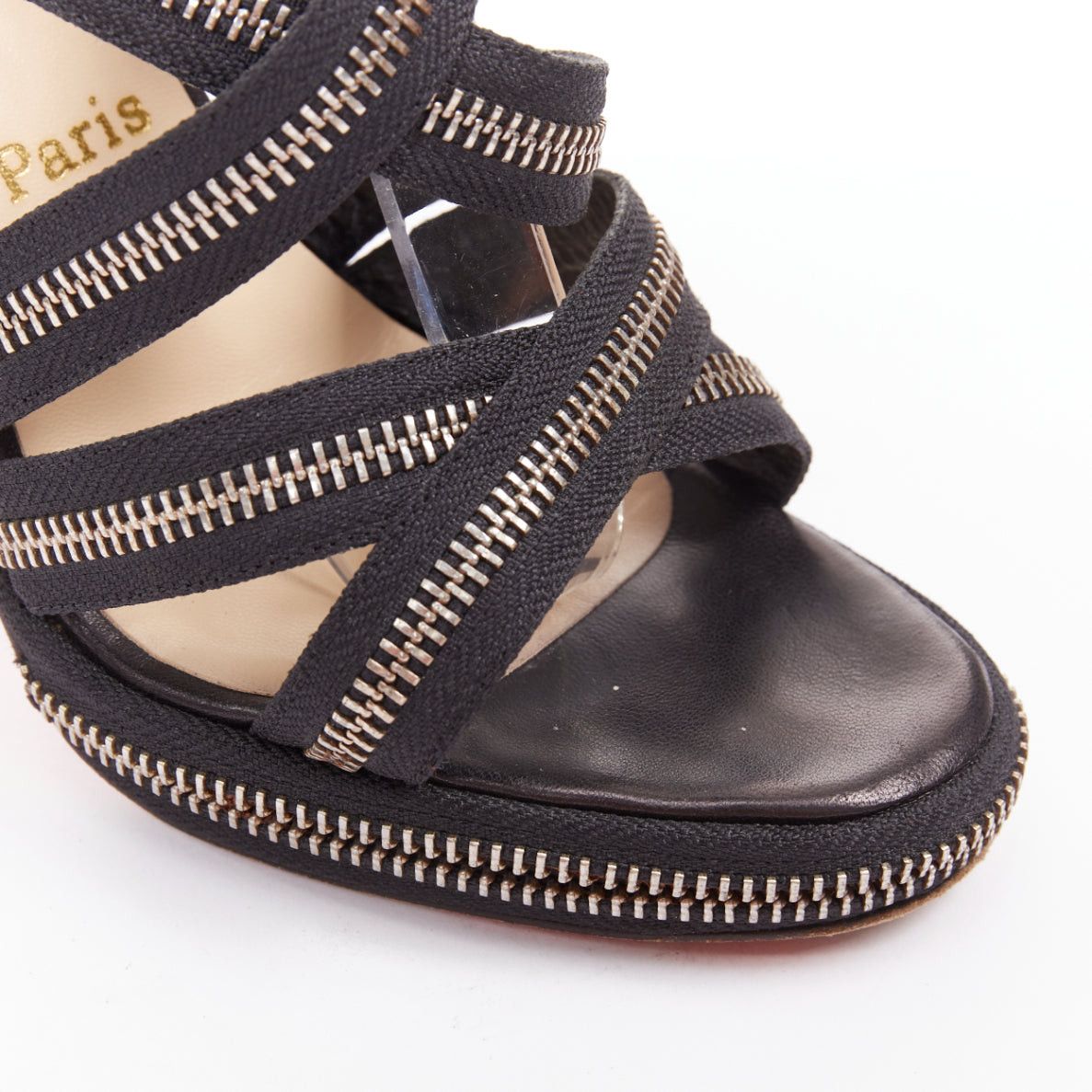 Christian Louboutin CHRISTIAN LOUBOUTIN Rodita New Nastro Zip black zipper criss cross platform sandals EU37.5 Size US 7.5 / IT 37.5 - 7 Thumbnail
