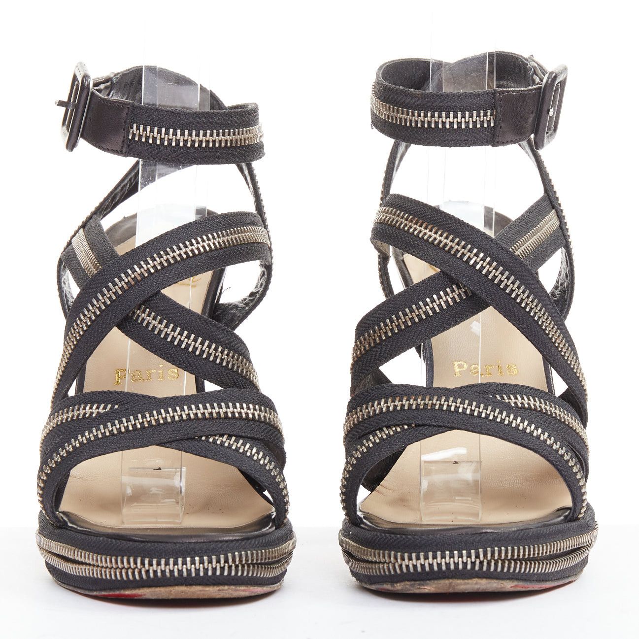 Christian Louboutin CHRISTIAN LOUBOUTIN Rodita New Nastro Zip black zipper criss cross platform sandals EU37.5 Size US 7.5 / IT 37.5 - 3 Thumbnail