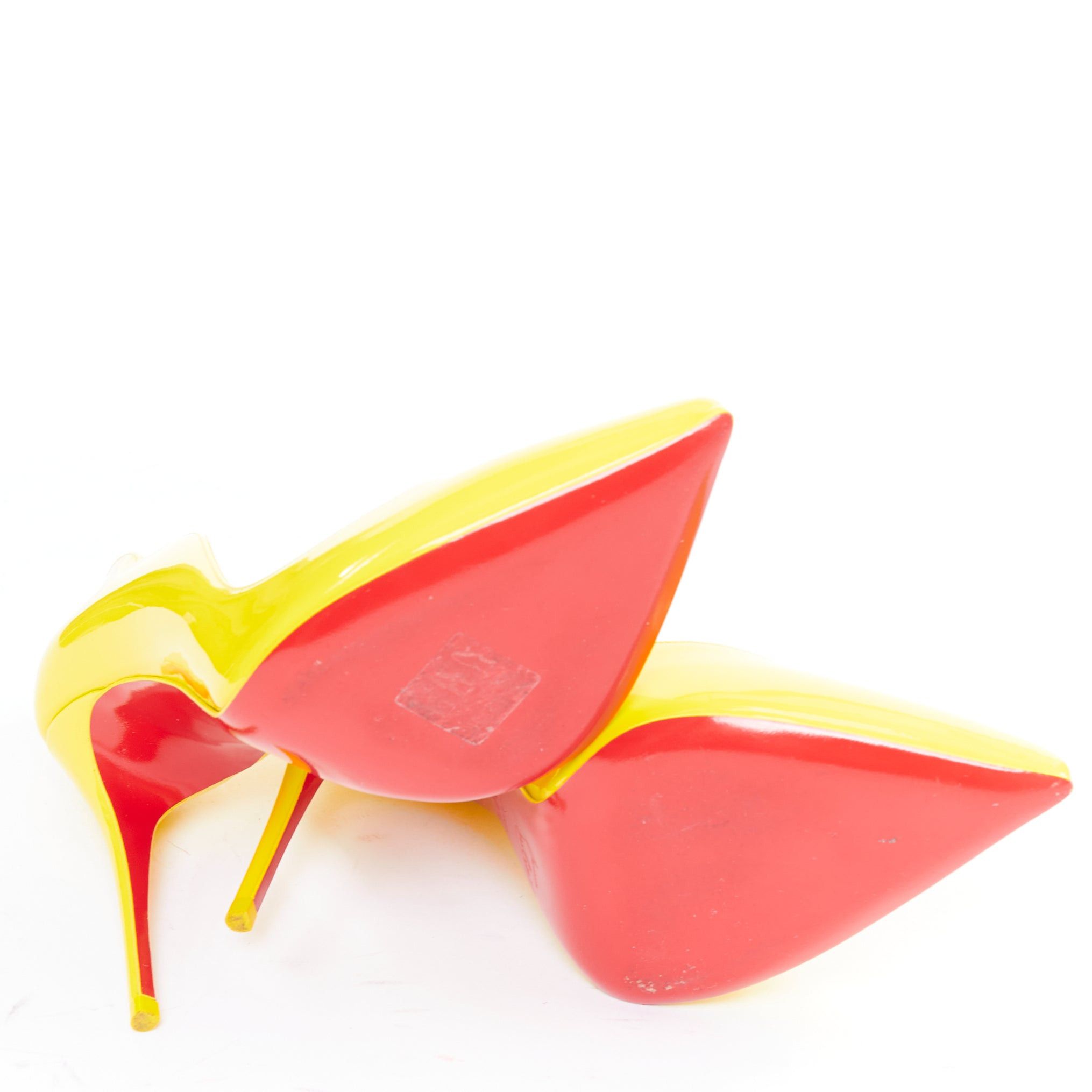 Christian Louboutin CHRISTIAN LOUBOUTIN Hot Chick 100 Patent citrus lemon scalloped point pump EU37.5 Size US 7.5 / IT 37.5 - 11 Thumbnail