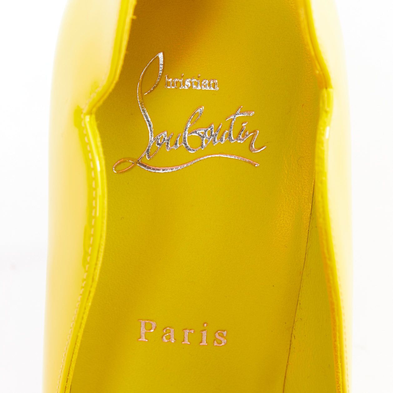 Christian Louboutin CHRISTIAN LOUBOUTIN Hot Chick 100 Patent citrus lemon scalloped point pump EU37.5 Size US 7.5 / IT 37.5 - 9 Thumbnail